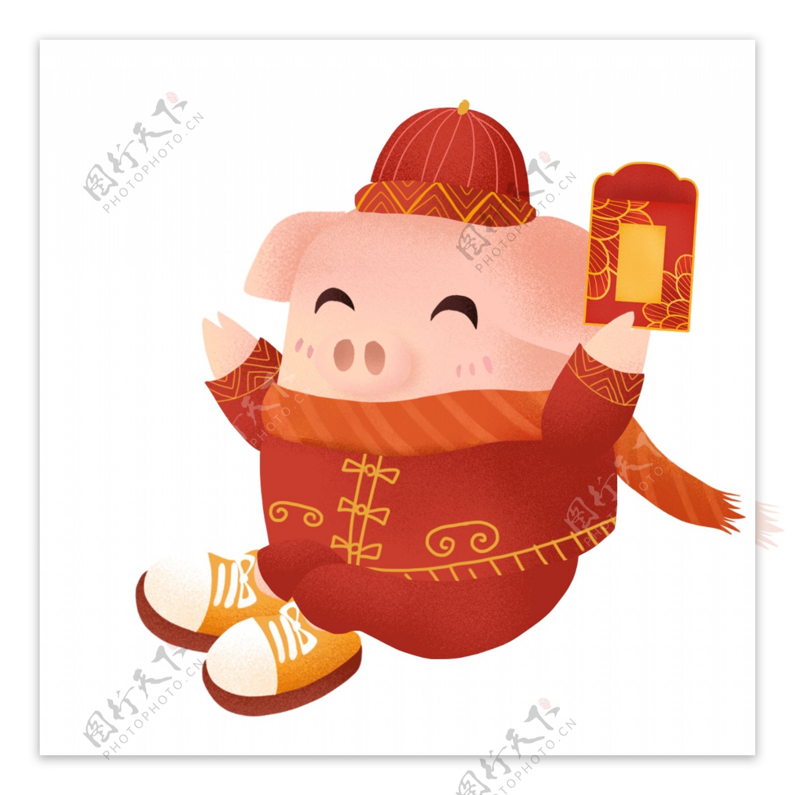 喜庆猪年拿着红包的小猪设计