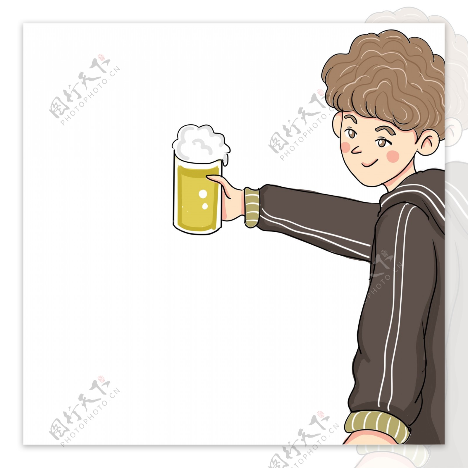 喝啤酒的男孩人物设计