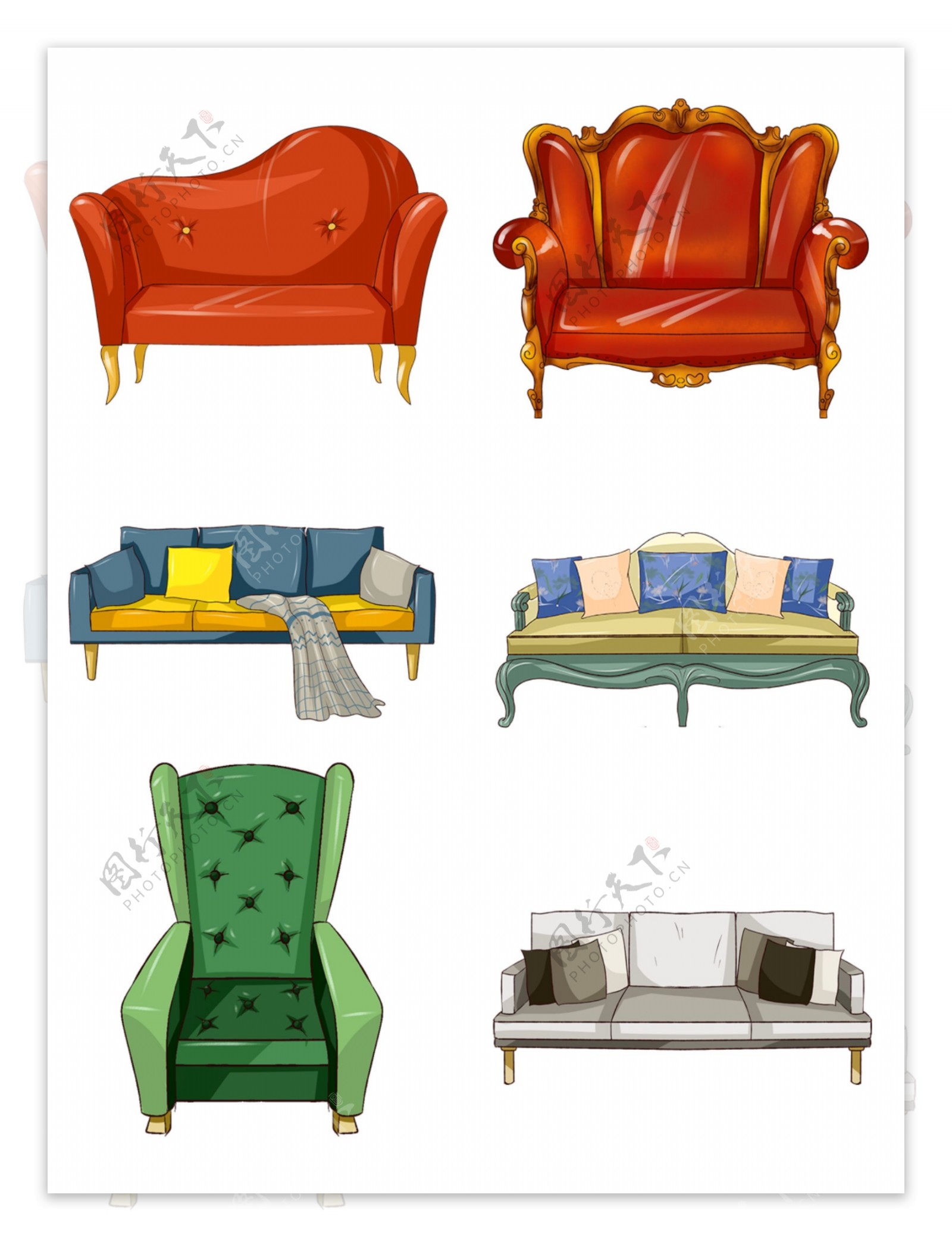 原创手绘家具复古欧式简约沙发绿色棕色组合