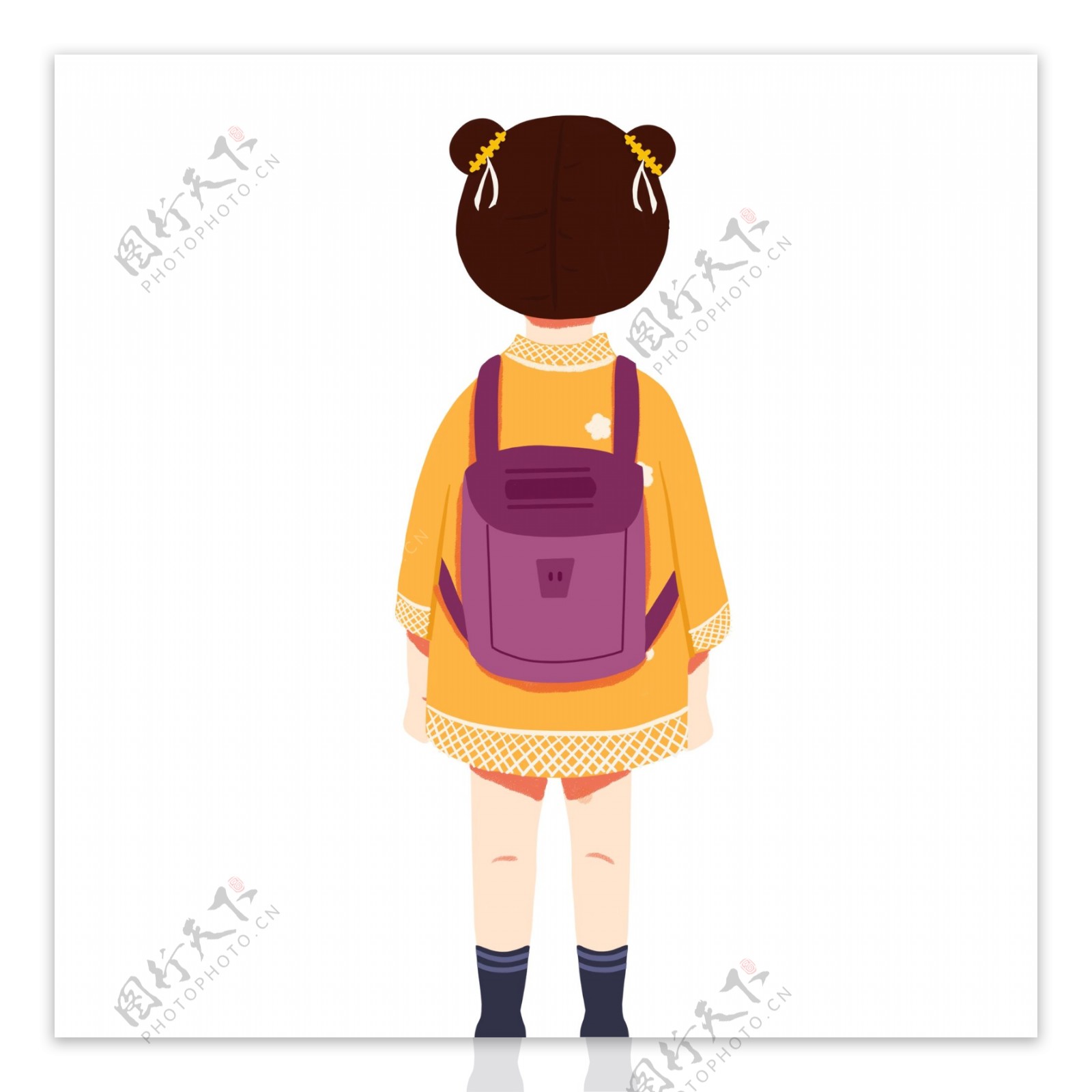 卡通可爱背着书包的女学生人物设计