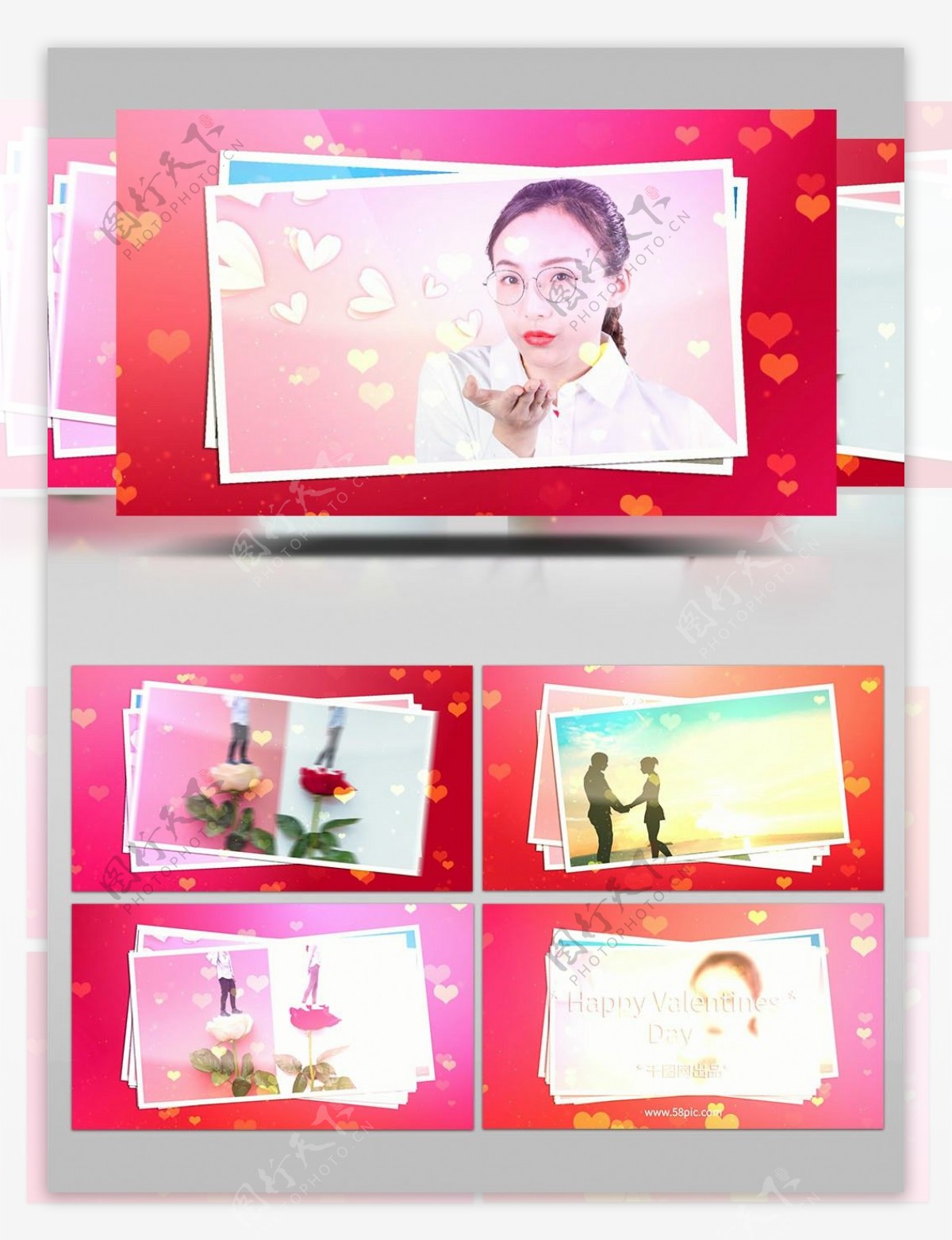 爱心气泡情人节照片展示开场AE模板