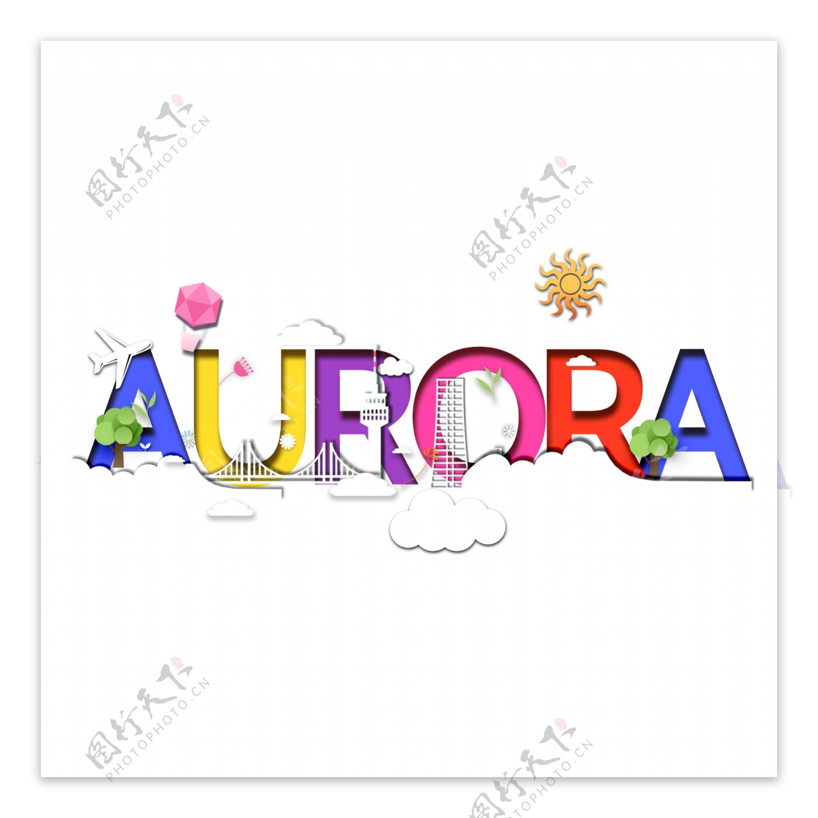 印象剪纸风Aurora极光设计元素