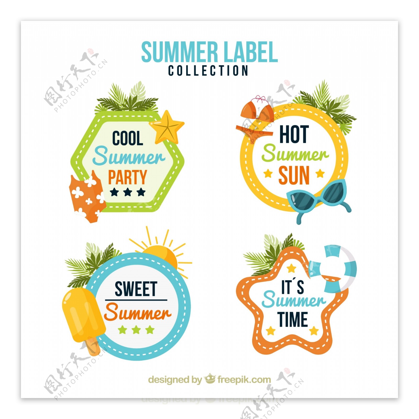 4款彩色夏季假期标签矢量素材