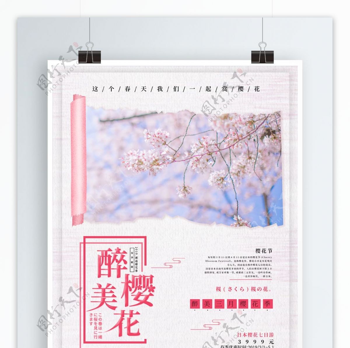 唯美创意樱花节赏樱花旅游海报