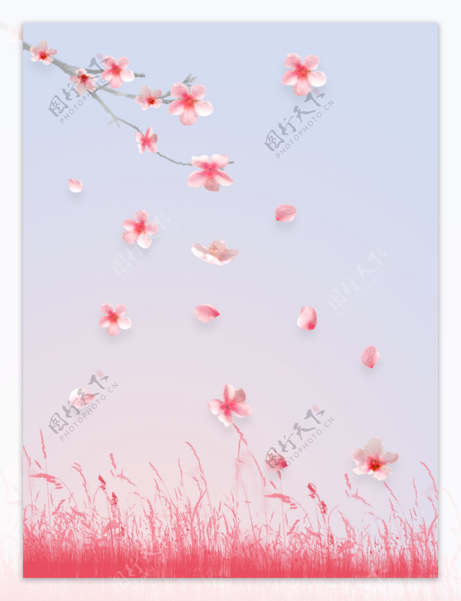 桃花飘落粉色背景图