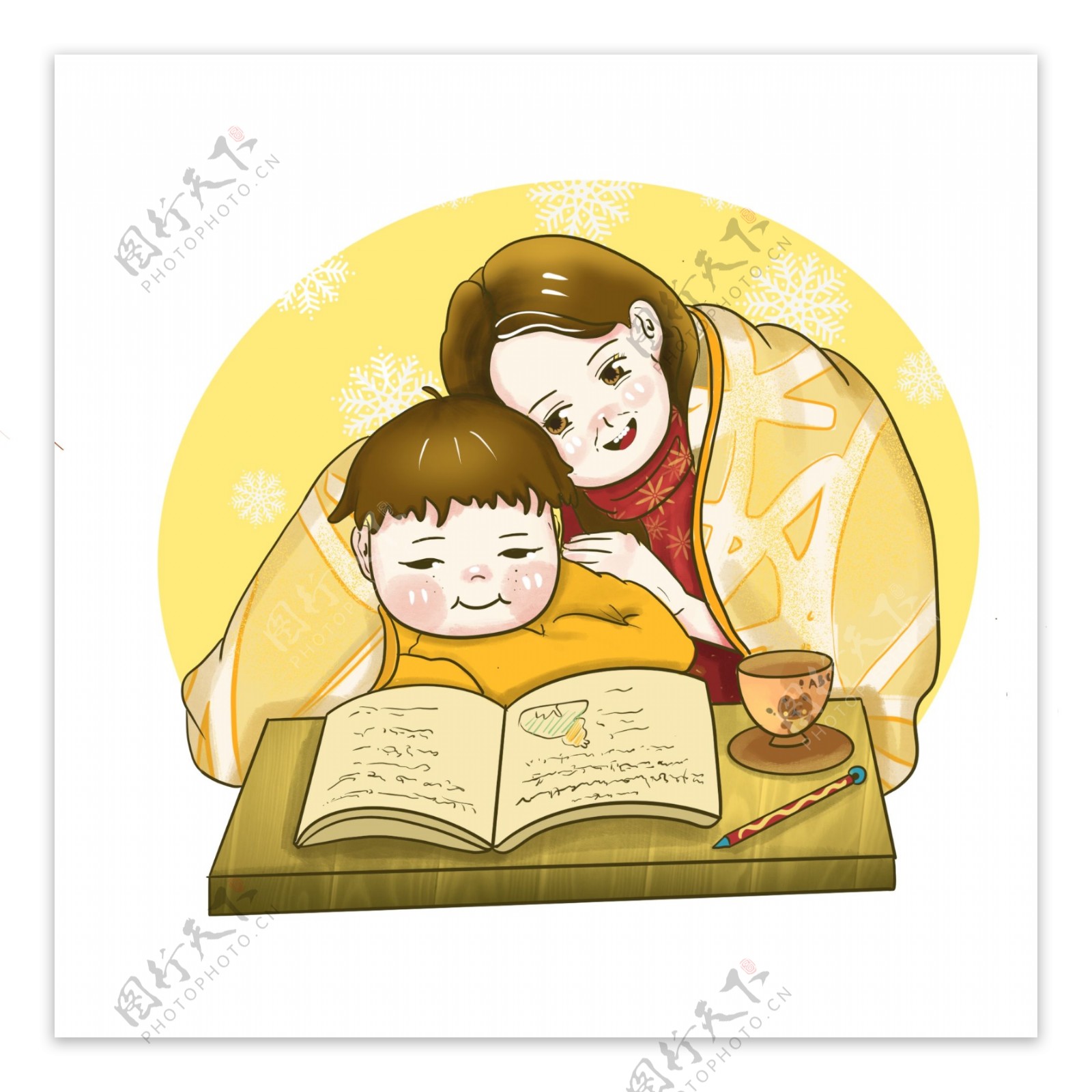 妈妈和孩子学习看书温馨家庭母亲节陪伴