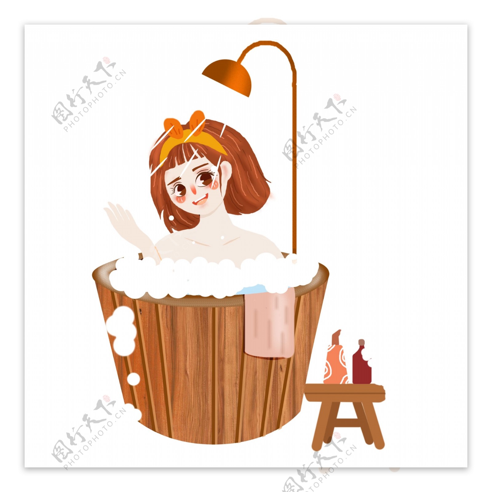 可爱风洗澡的女孩插画人物元素