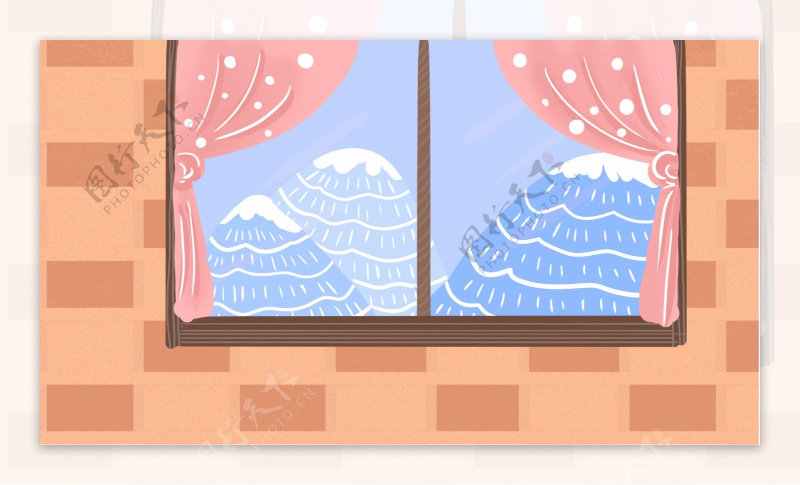 彩绘冬季窗外雪景背景设计