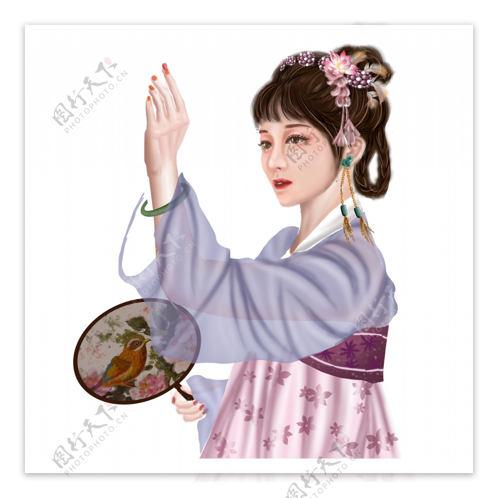 古风拿扇子的美女插画素材