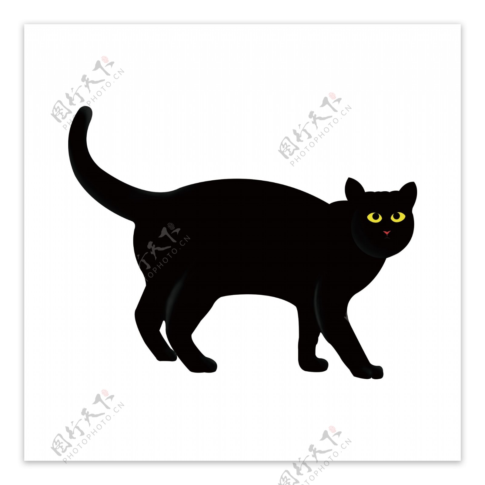 手绘卡通黑猫素材