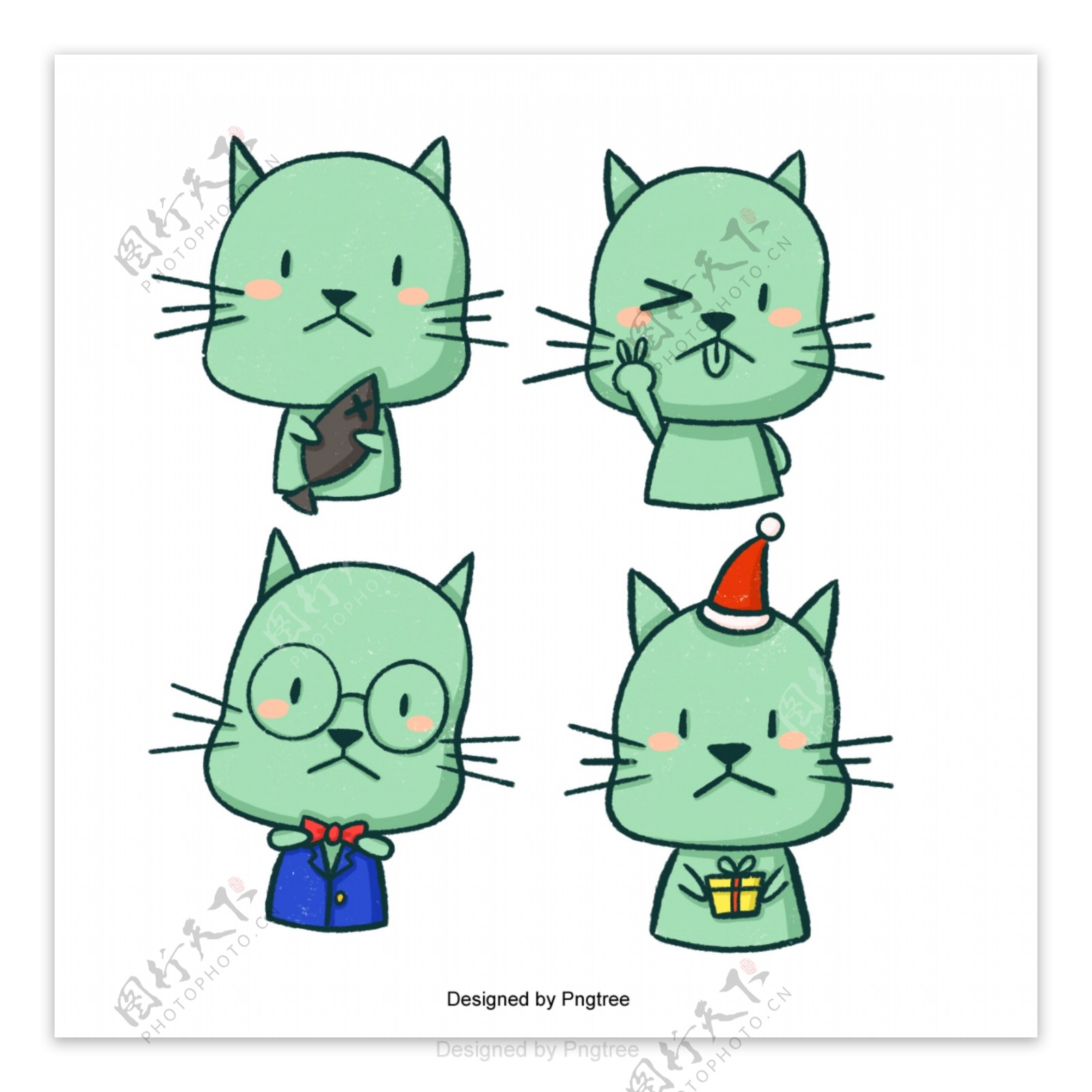 可爱的卡通绿猫