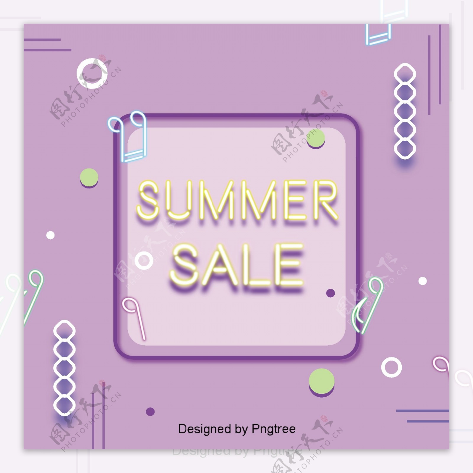 夏季销售紫色背景的黄色霓虹灯
