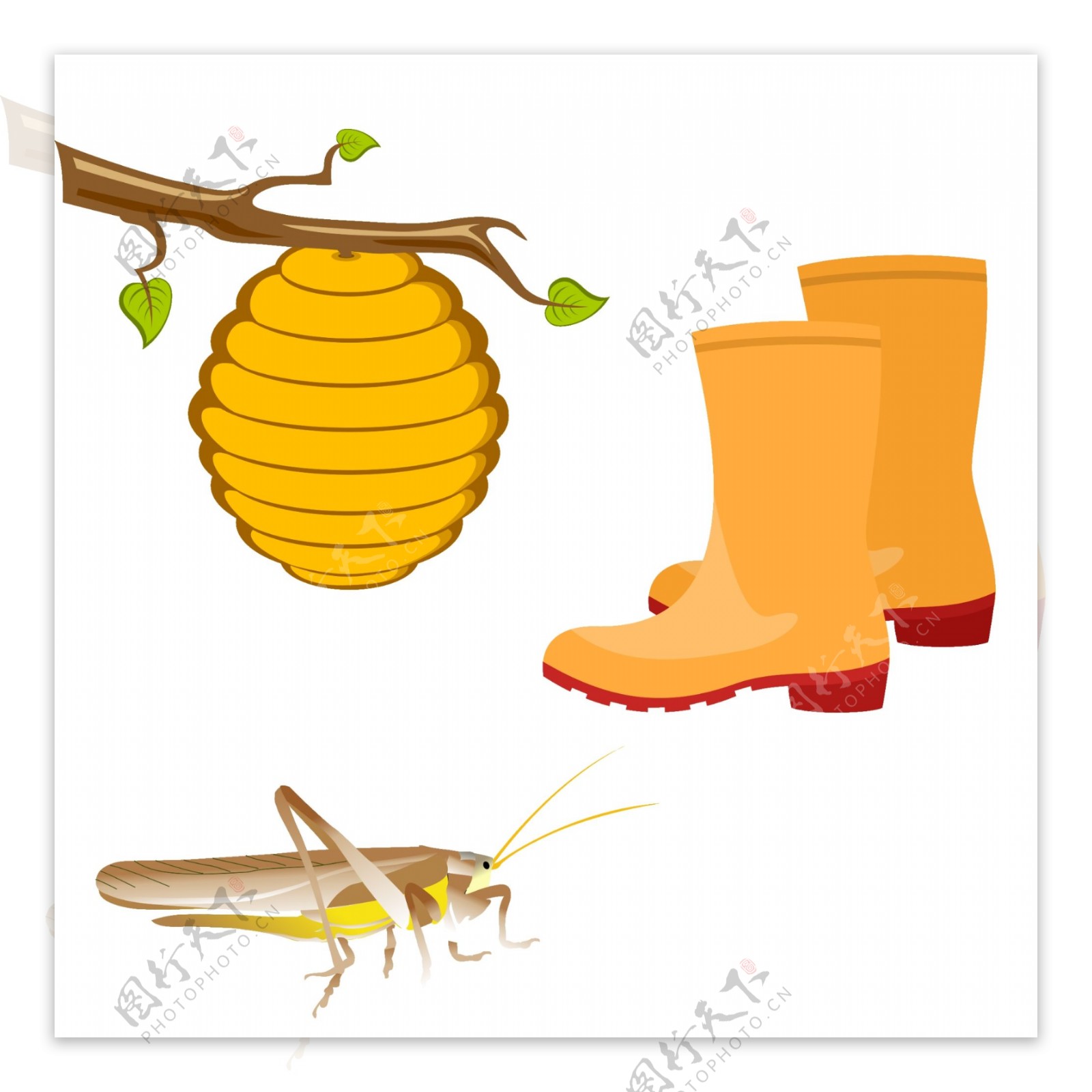 美丽的卡通可爱的手绘秋季动画蜂蜜雨靴
