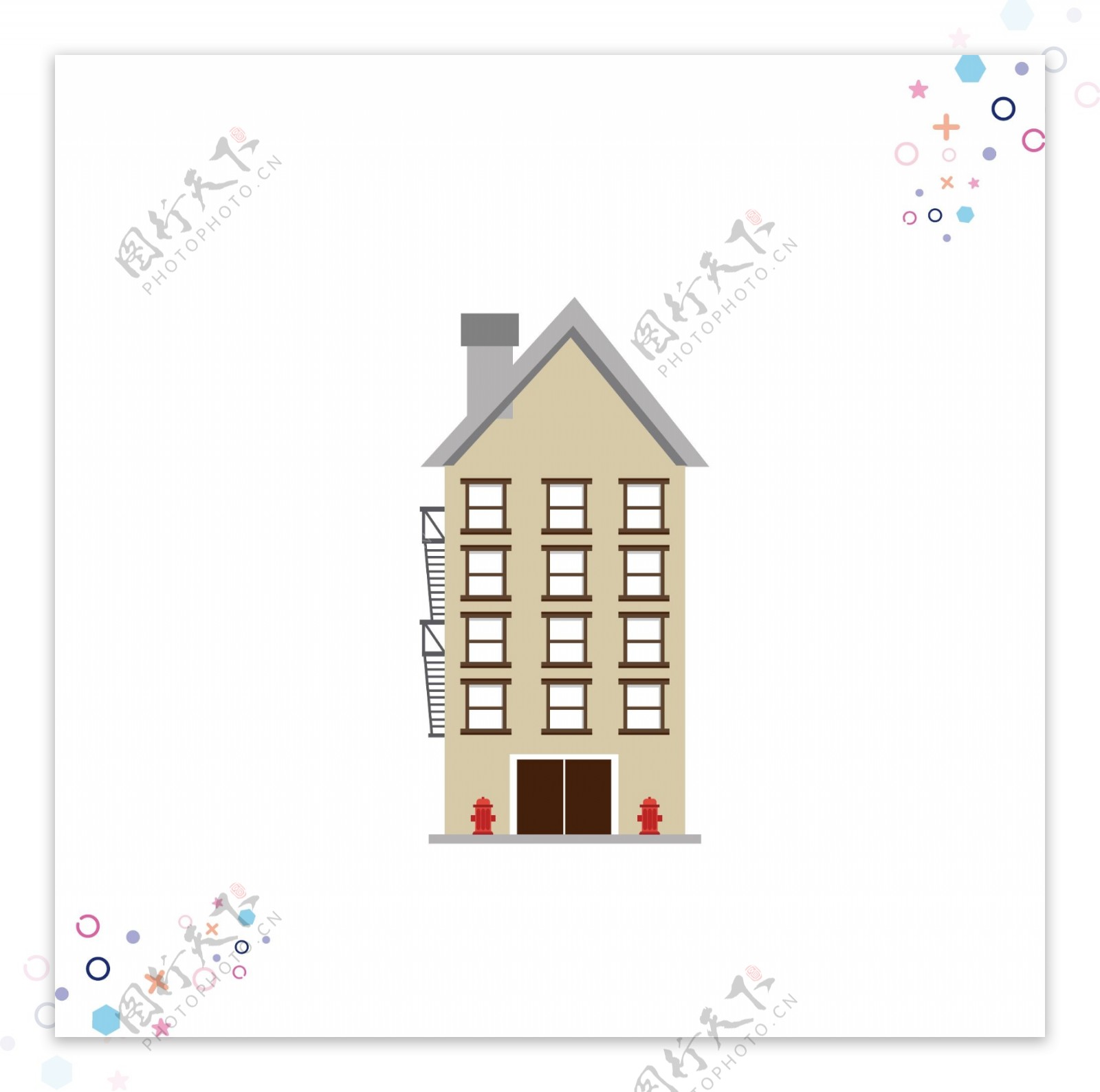 房子建筑物卡通手绘矢量背景元素组合6