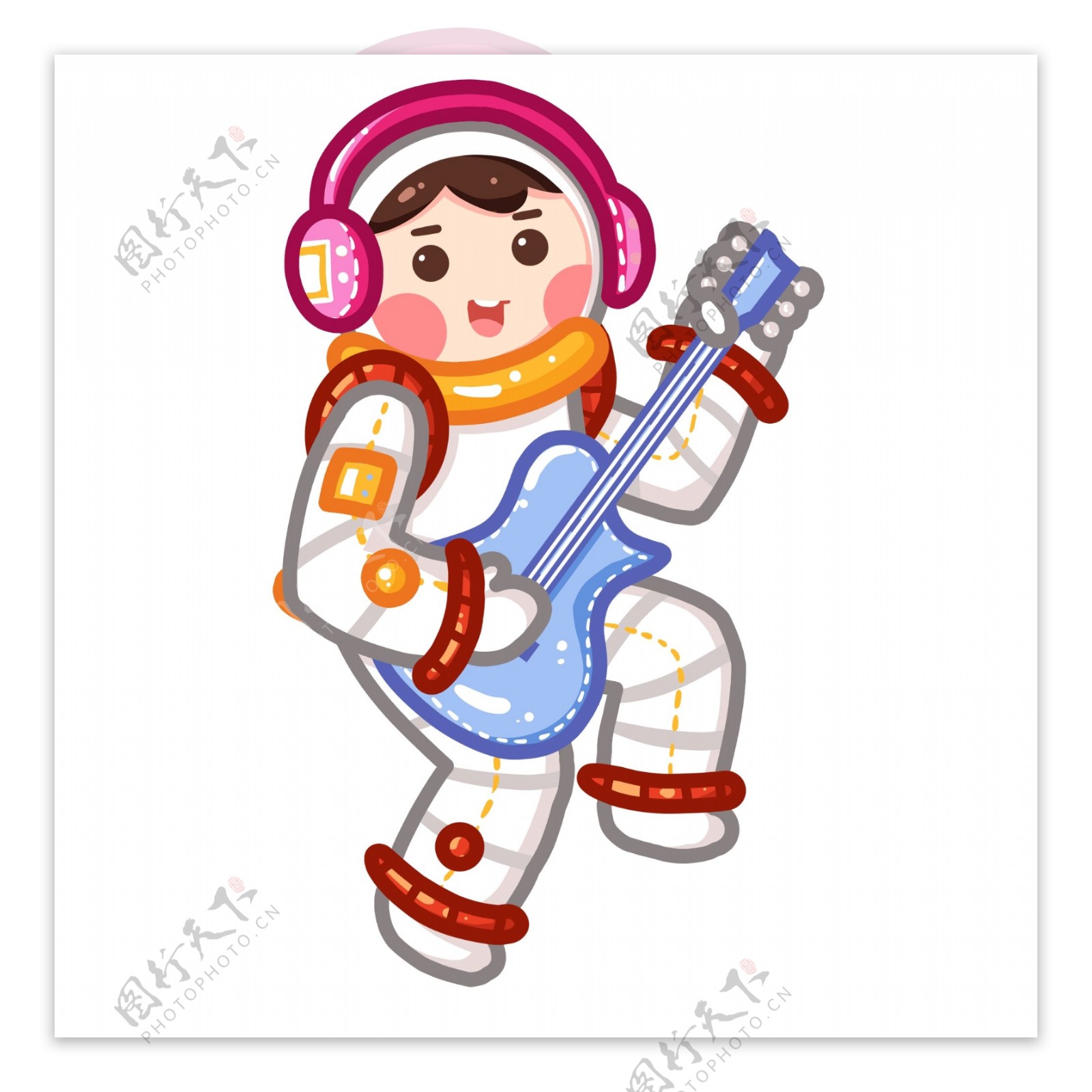 手绘可爱穿着太空服弹吉他的男孩