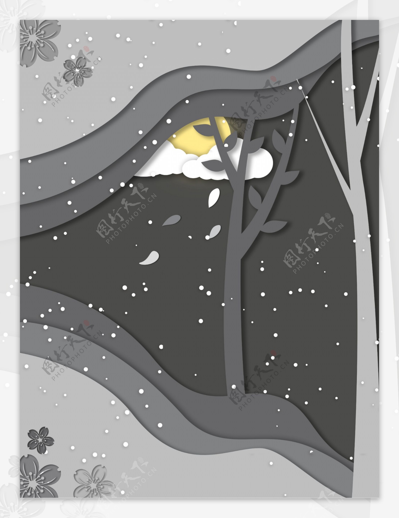 灰色冬雪小雪背景设计