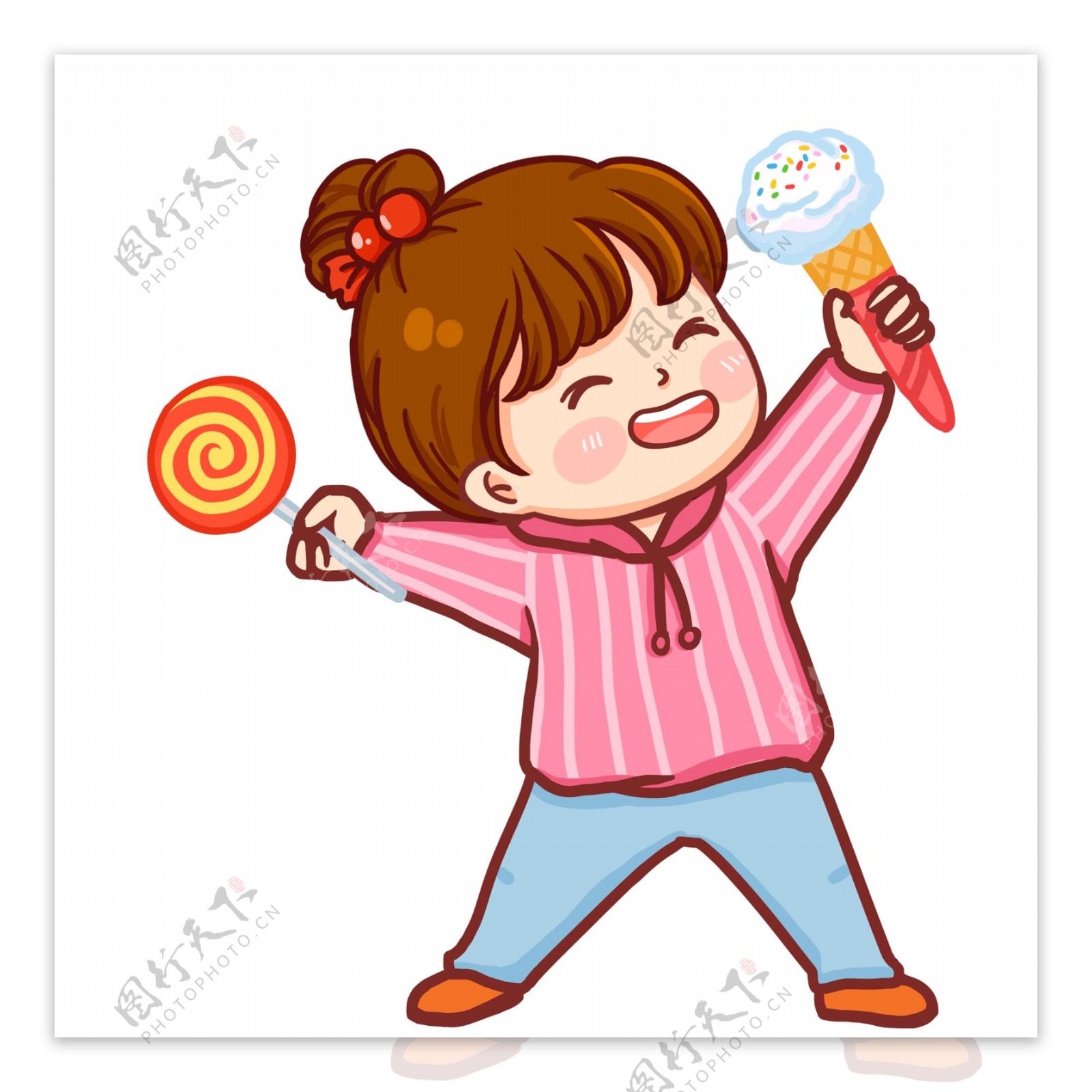 彩绘可爱吃棒棒糖和冰激凌的小女孩