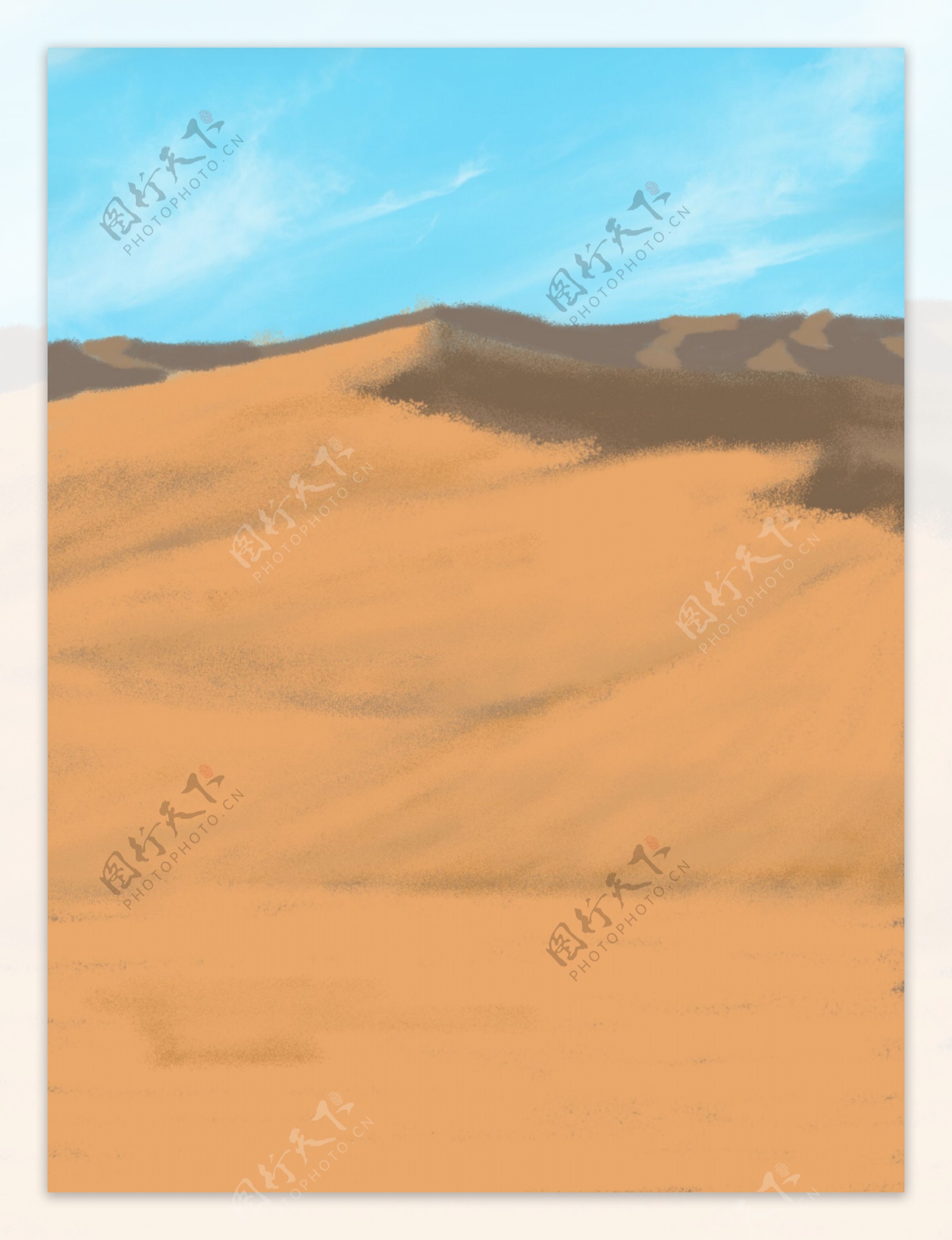 纯原创手绘蓝天白云沙漠底图背景