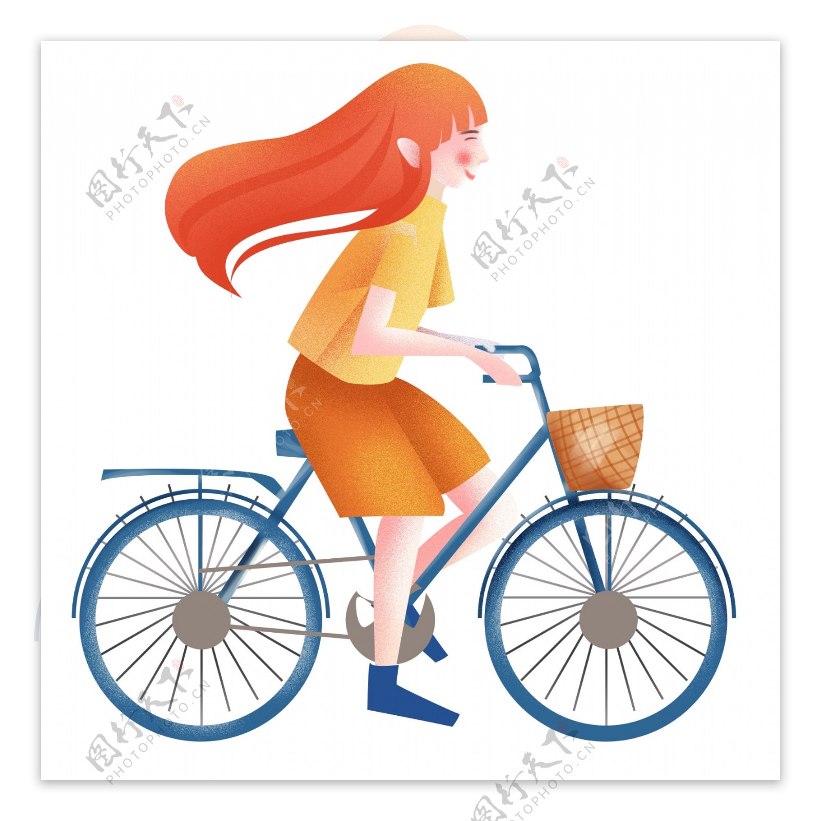 卡通清新骑自行车的少女人物设计
