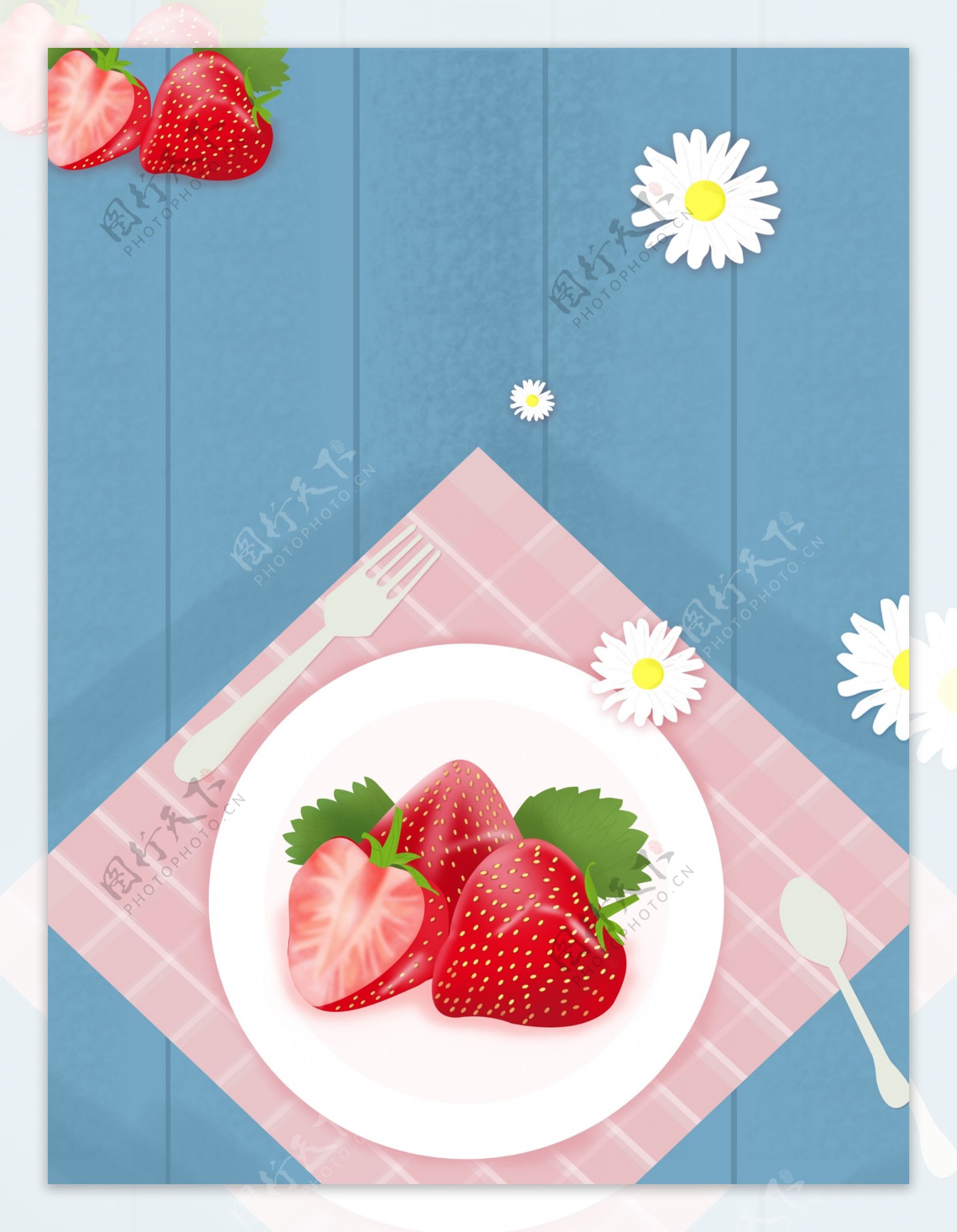 夏天你好草莓季插画背景