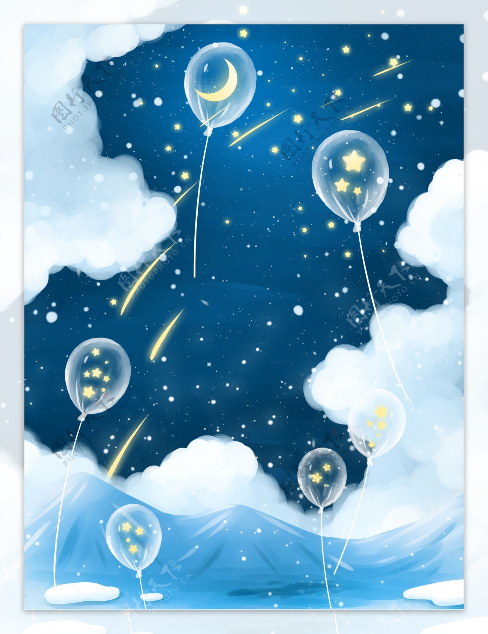 梦幻星空气球晚安背景设计