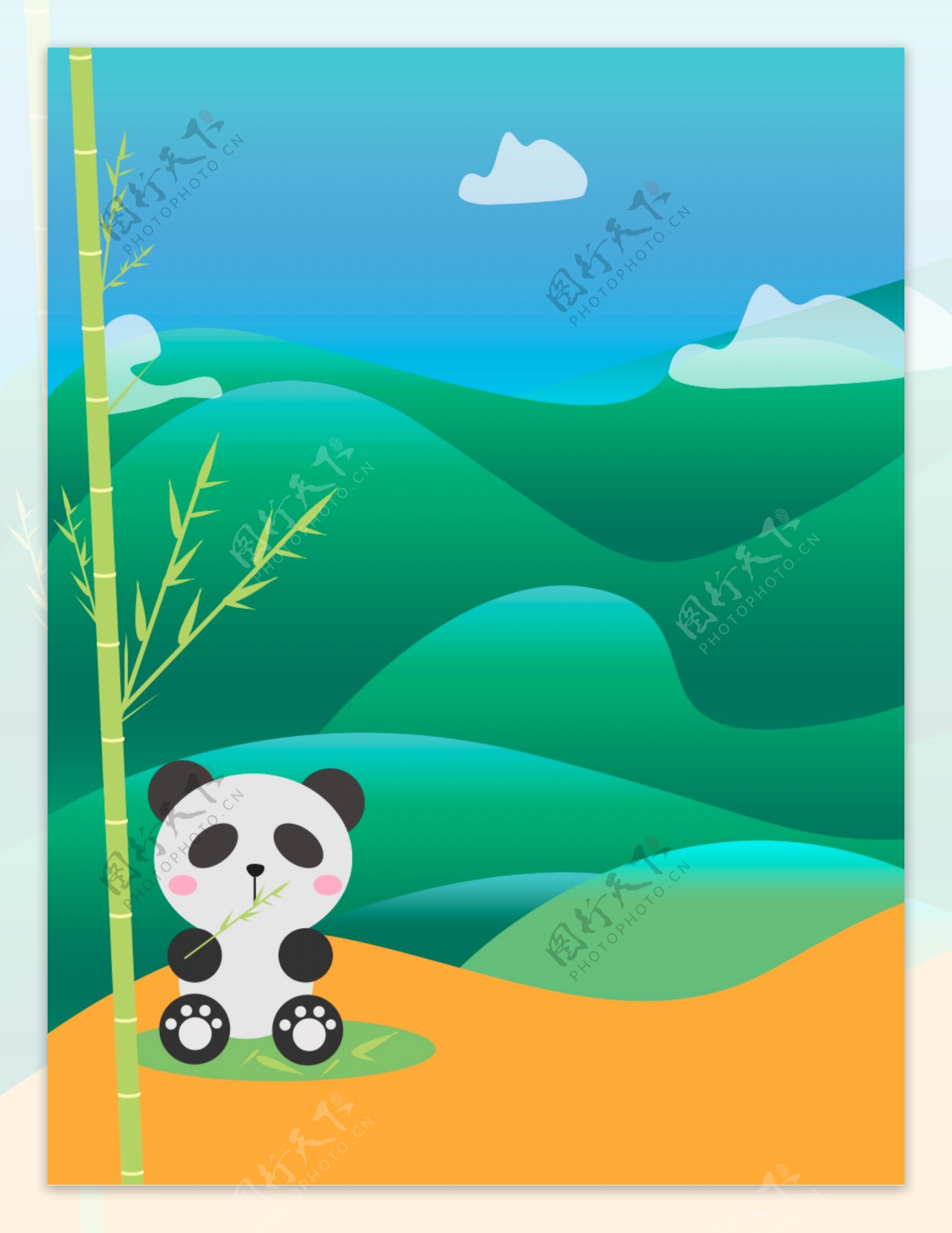 原创手绘熊猫广告背景