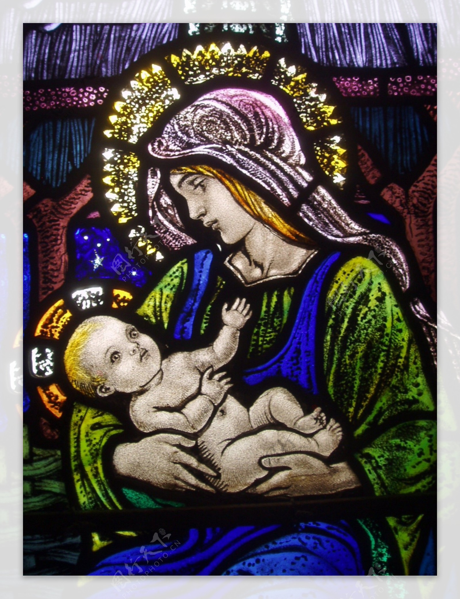 教堂玻璃彩绘玻璃圣母玛利