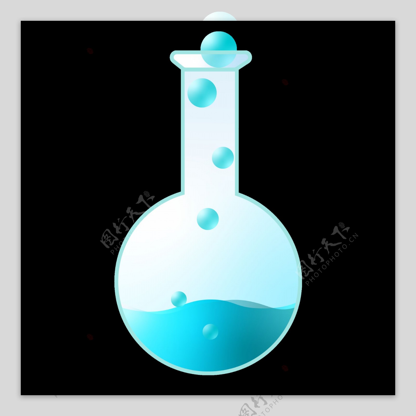 青蓝色圆底烧瓶冒泡化学仪器