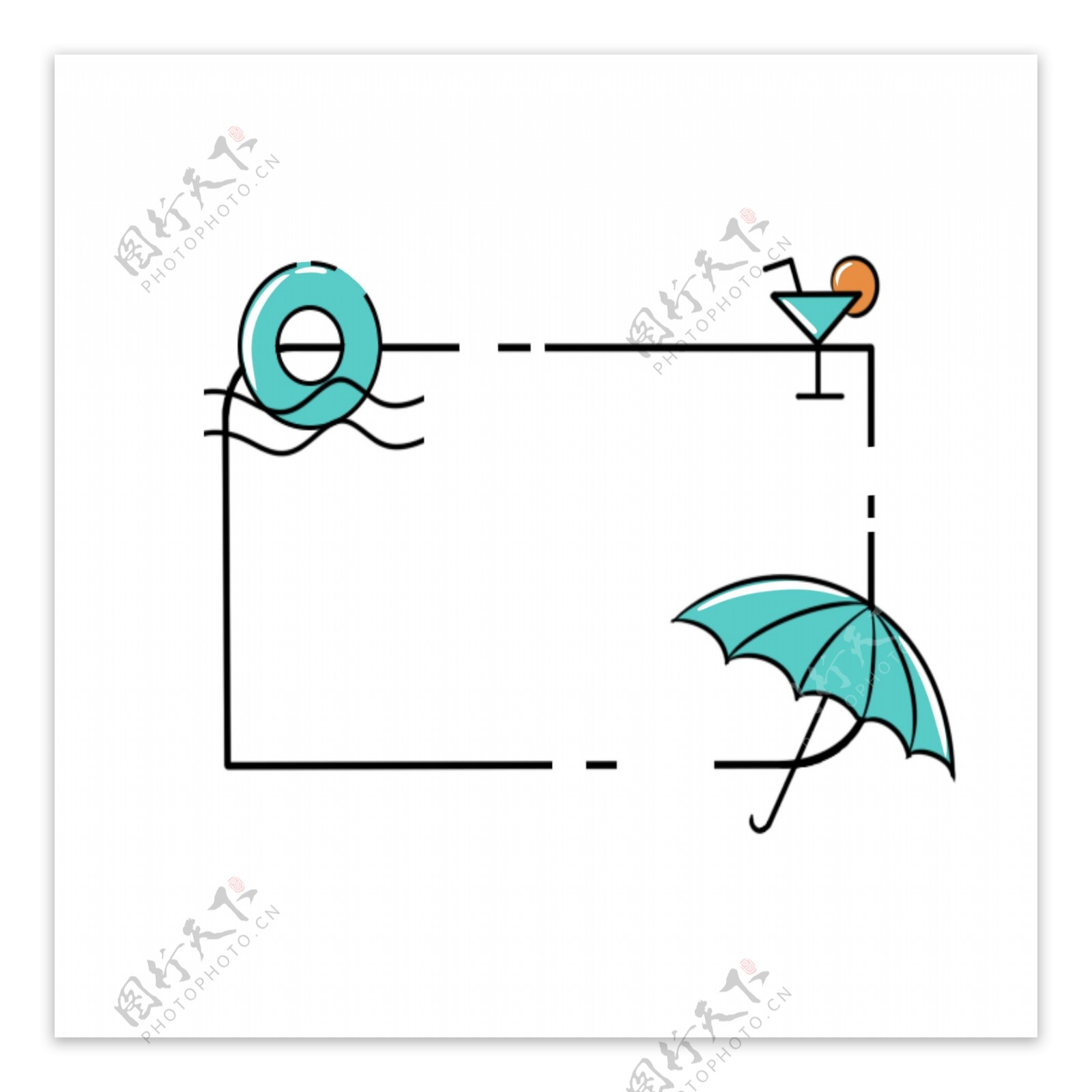 可爱雨伞卡通边框手绘插画