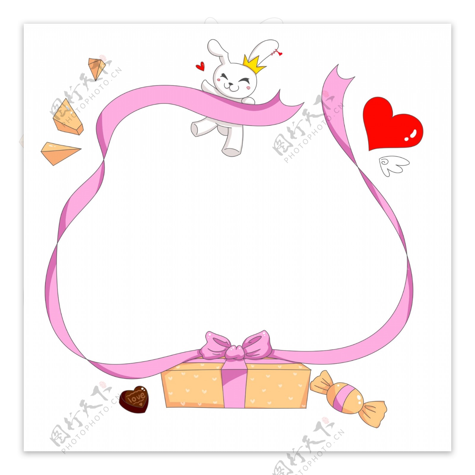 情人节黄粉色可爱恋爱心事手绘礼物边框素材