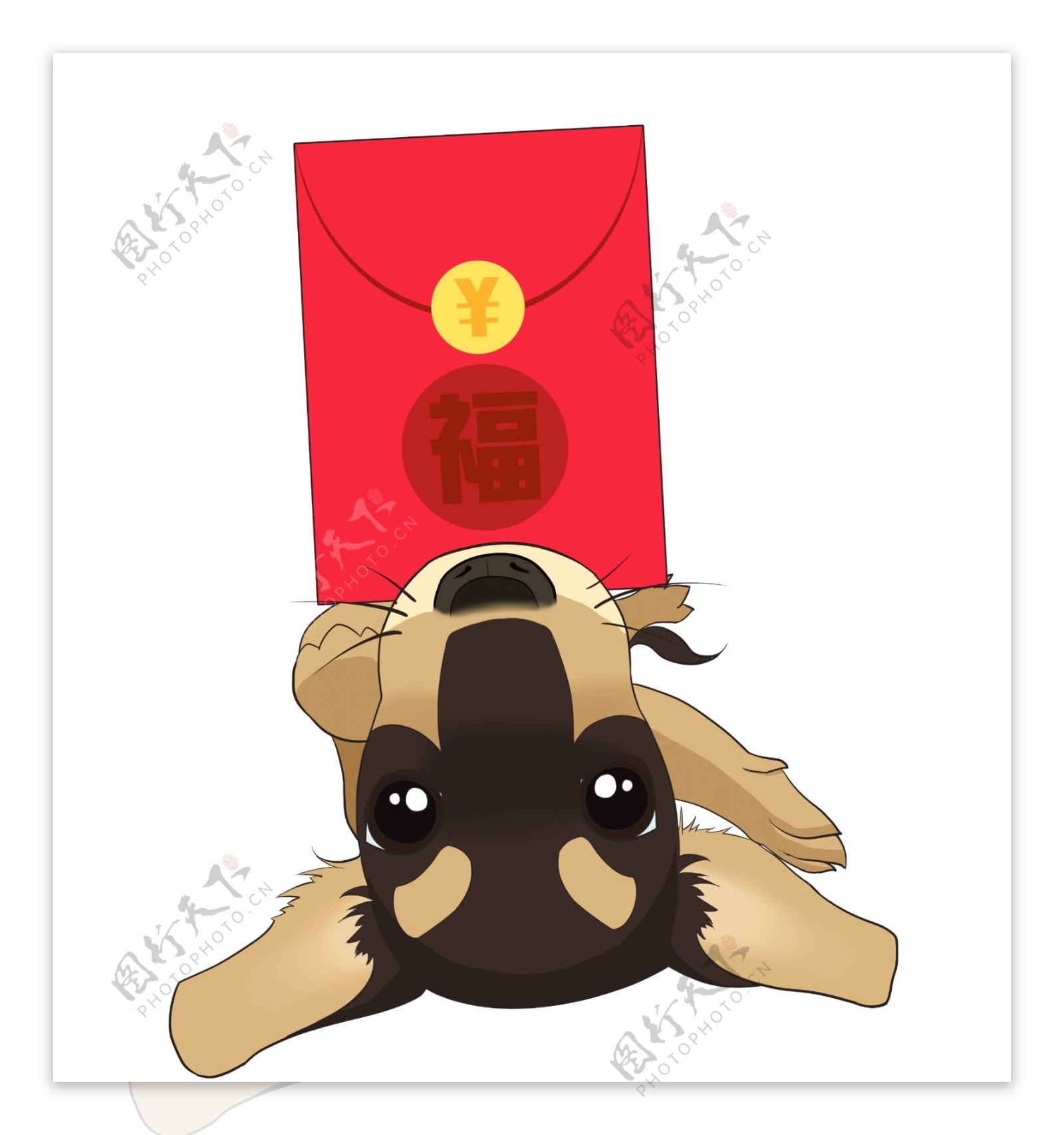 狗年春节手绘卡通中国风清新可爱小狗发红包