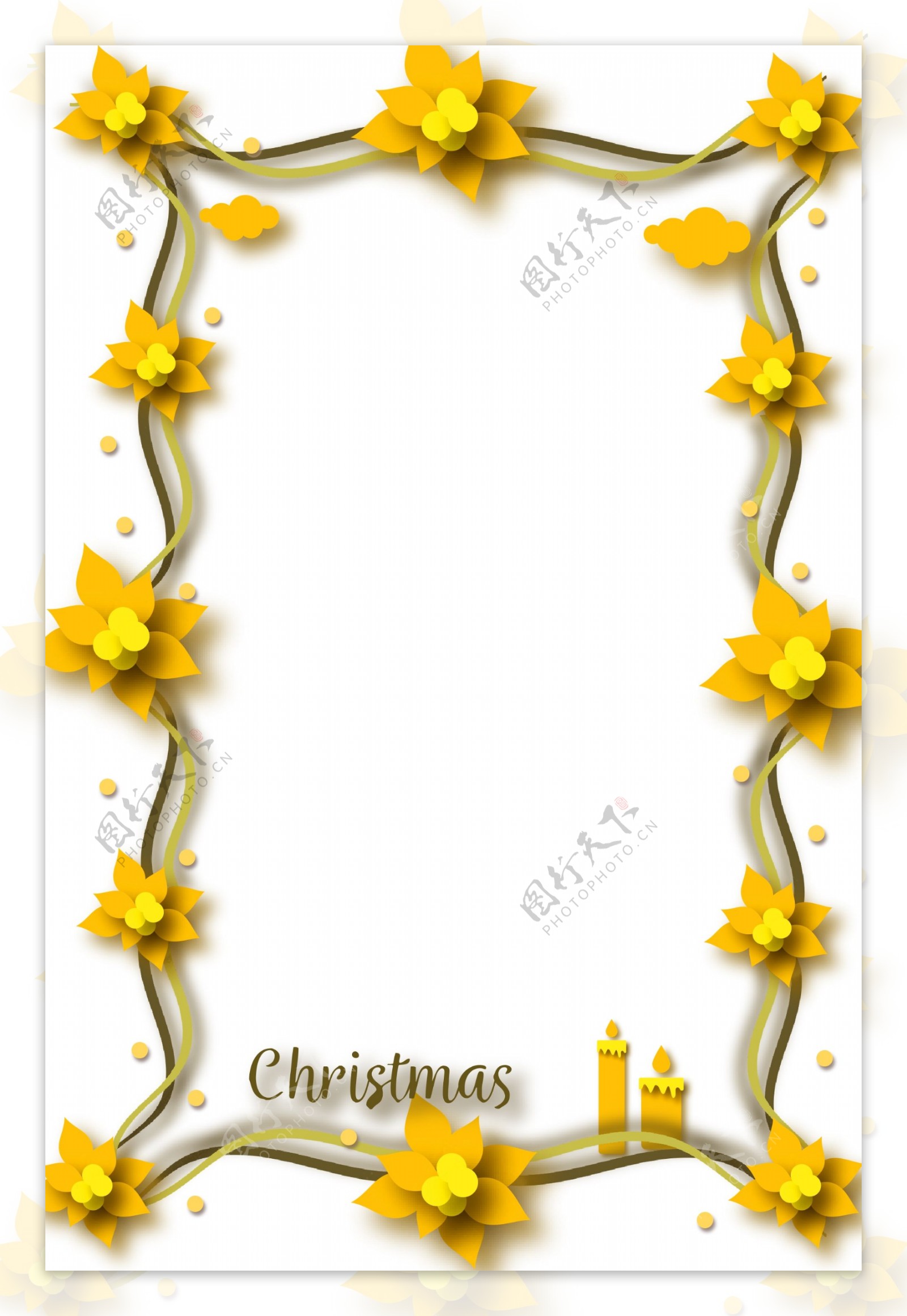 圣诞节黄色小花边框