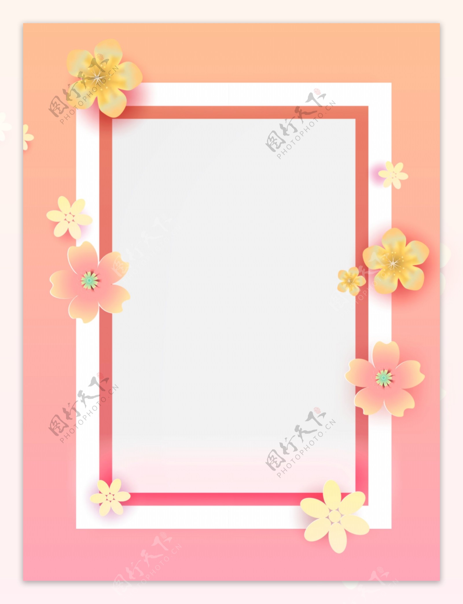 粉色微立体剪纸花瓣花朵相框背景
