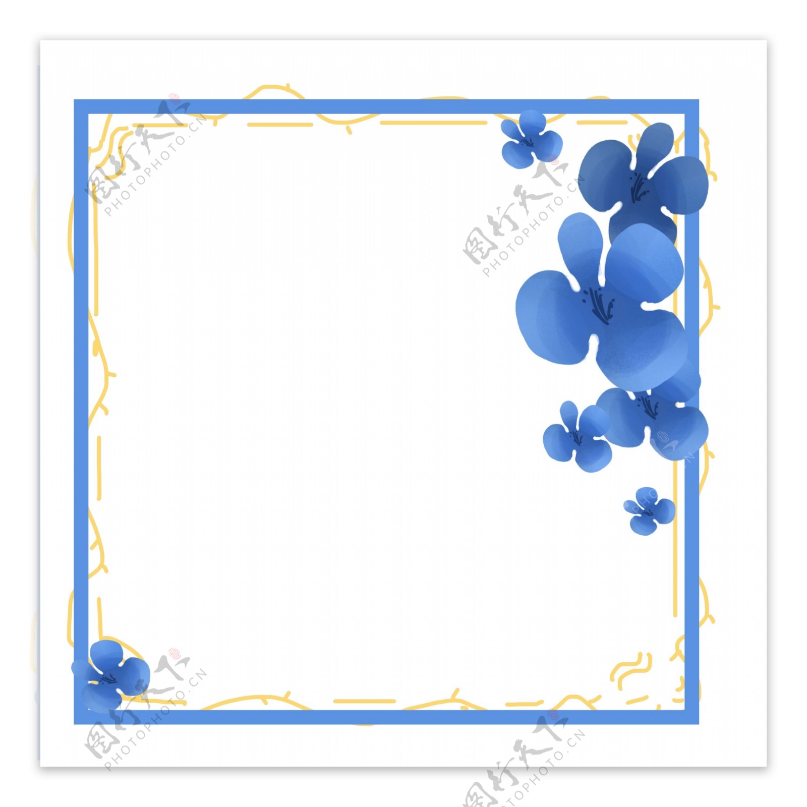 蓝色绣球花朵边框