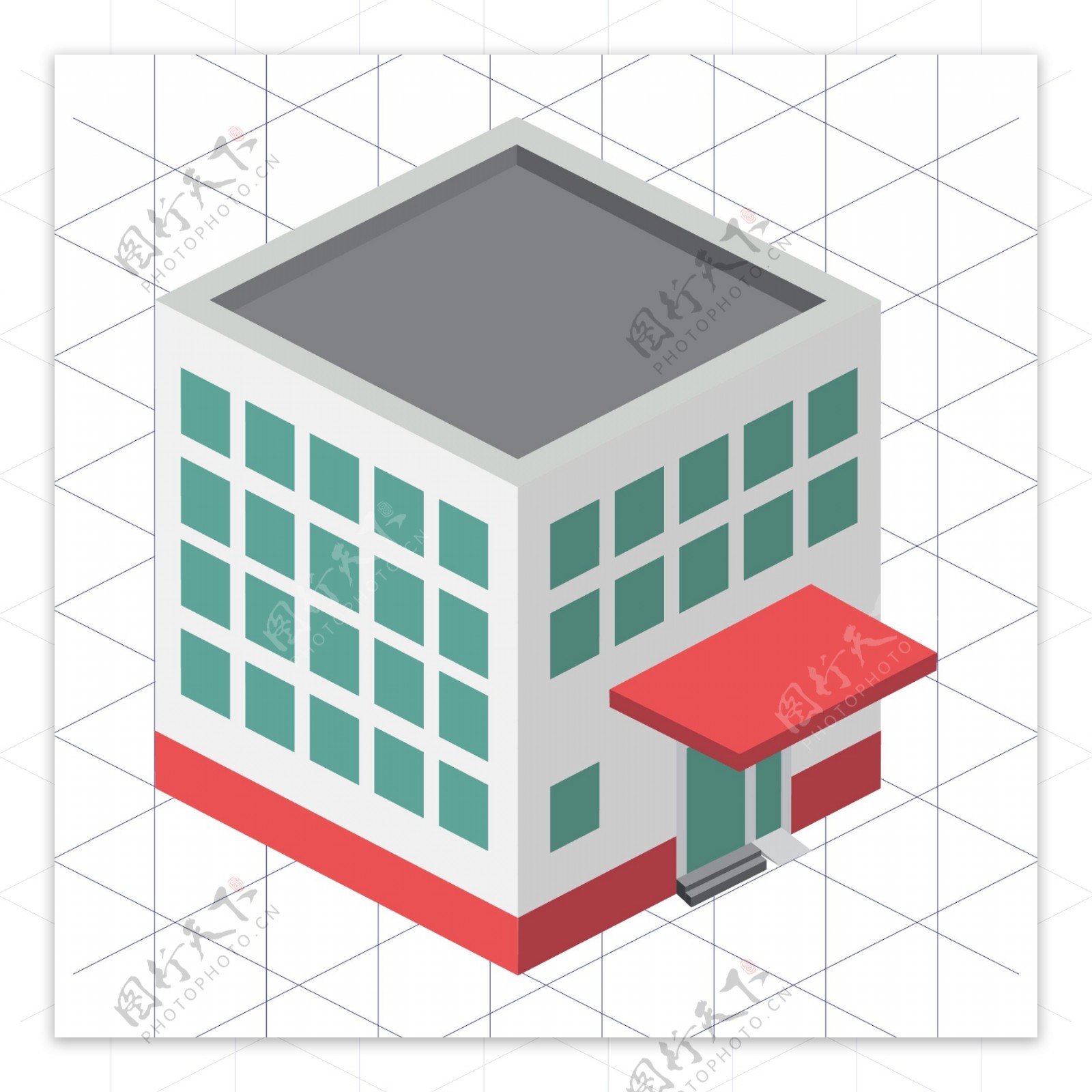 立体方形建筑插画