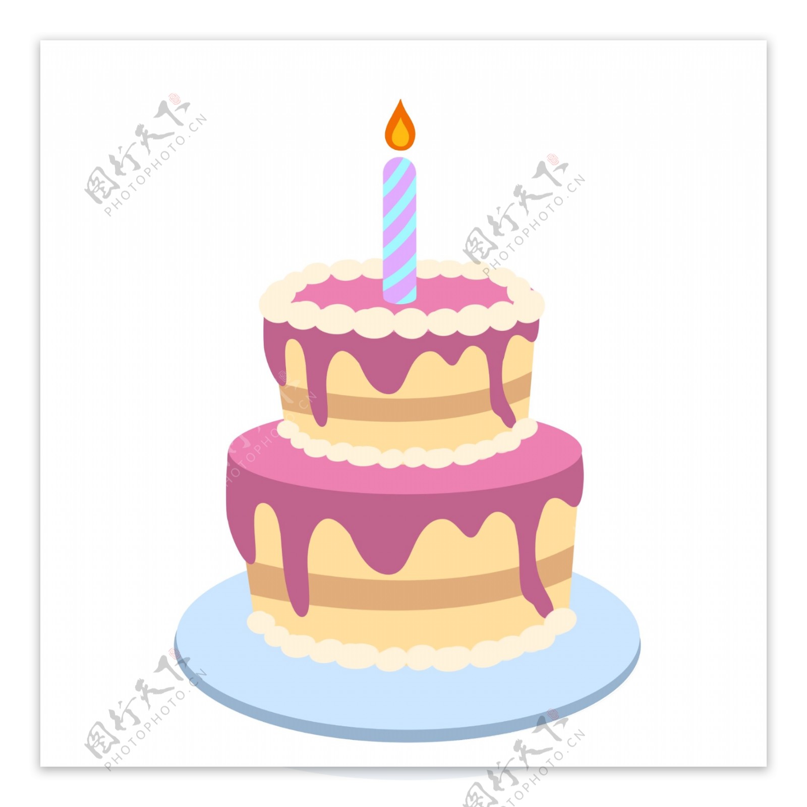 紫色奶油生日蛋糕插画
