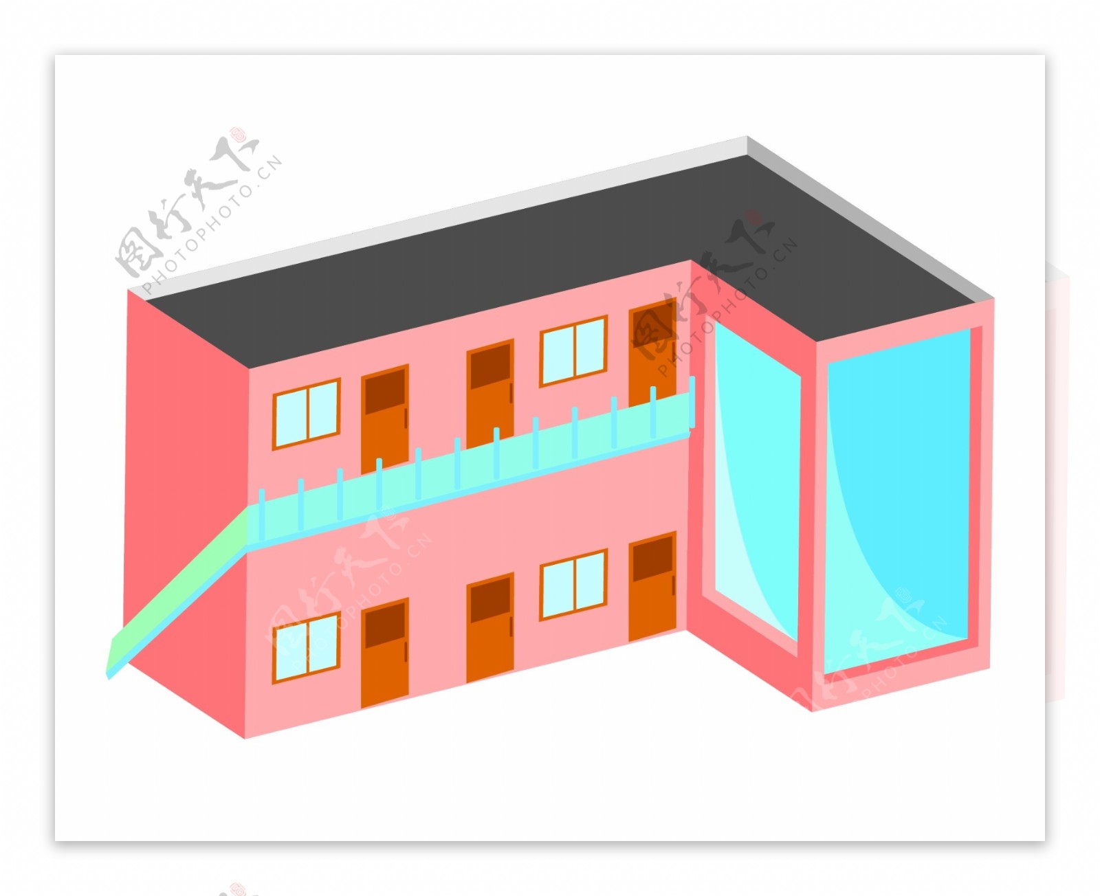 红色2.5D立体住宅楼插画