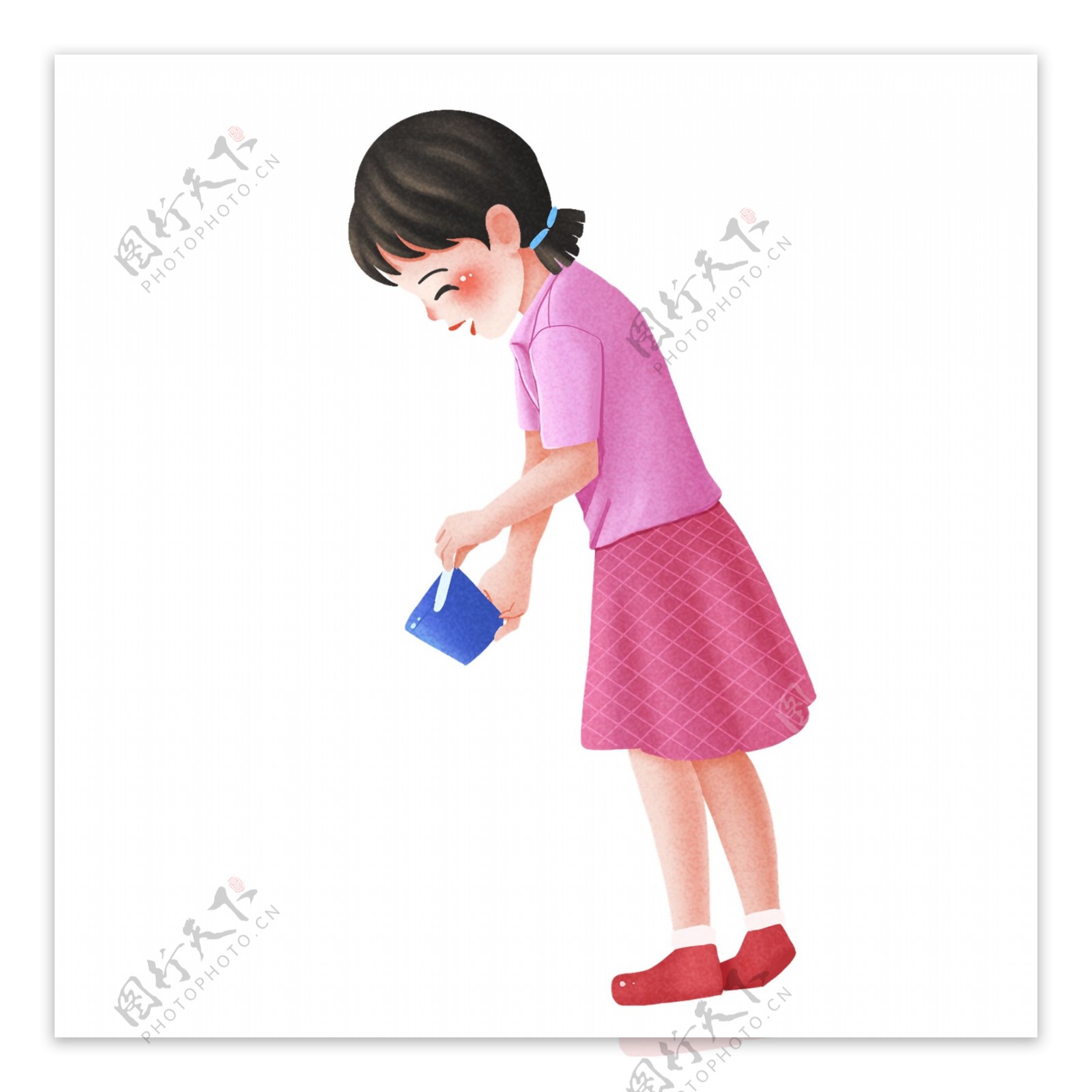 手绘清新拿着一桶水的女孩