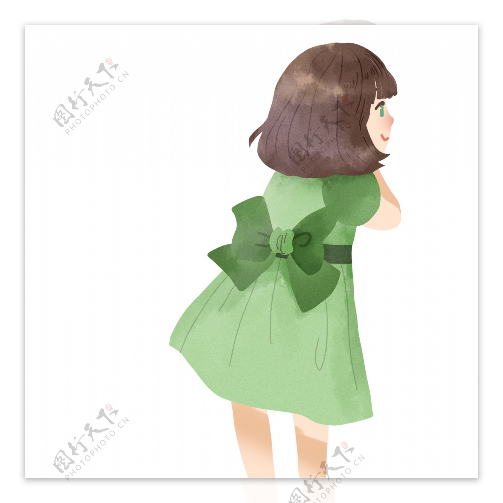 卡通小清新穿着绿色裙子的女孩图片素材-编号32589596-图行天下