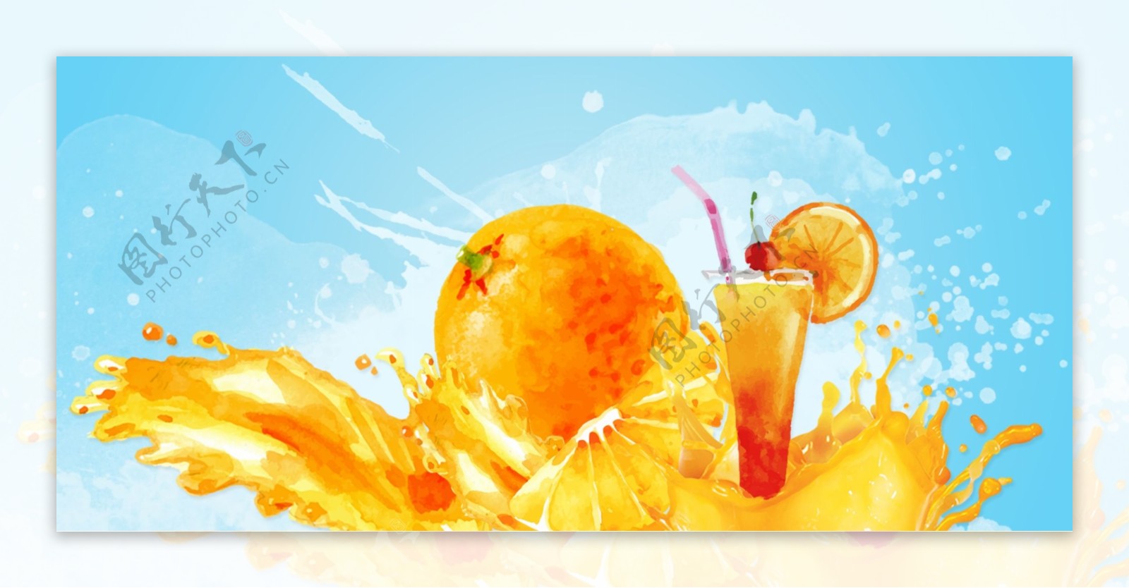 夏日饮品柚子橙汁简约海报背景