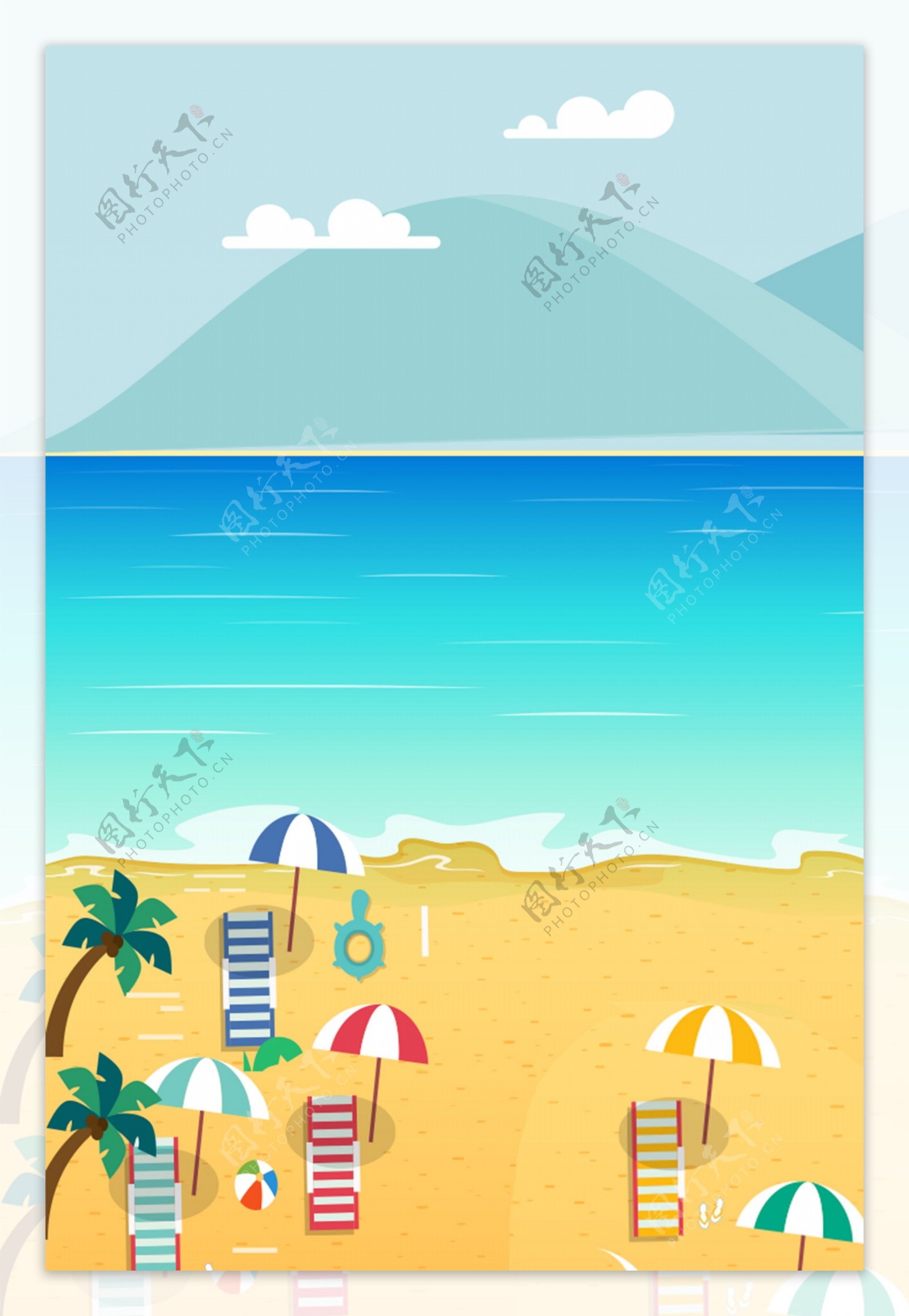 海边度假卡通遮阳蓝色卡通背景