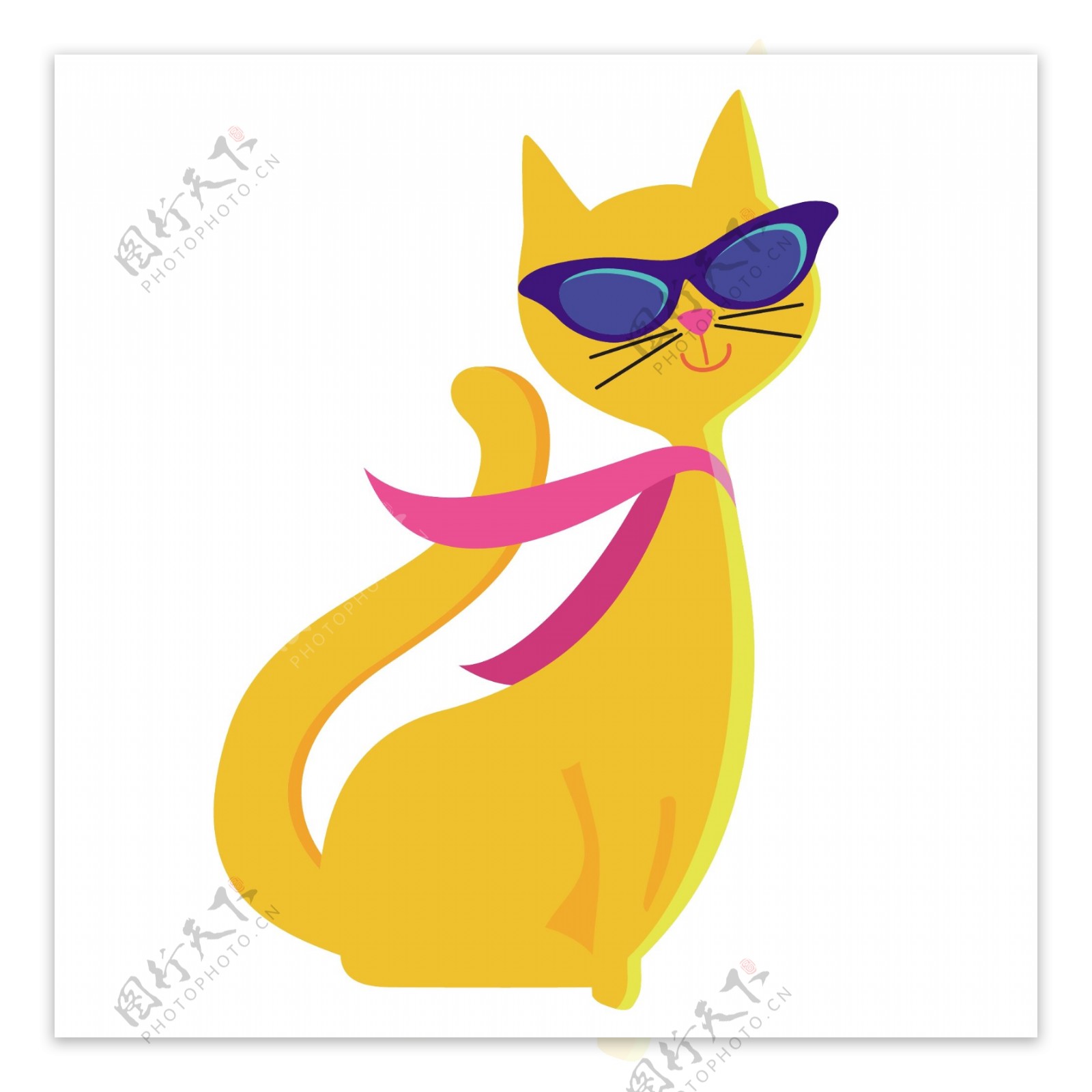 卡通戴眼镜的黄色猫咪矢量素材
