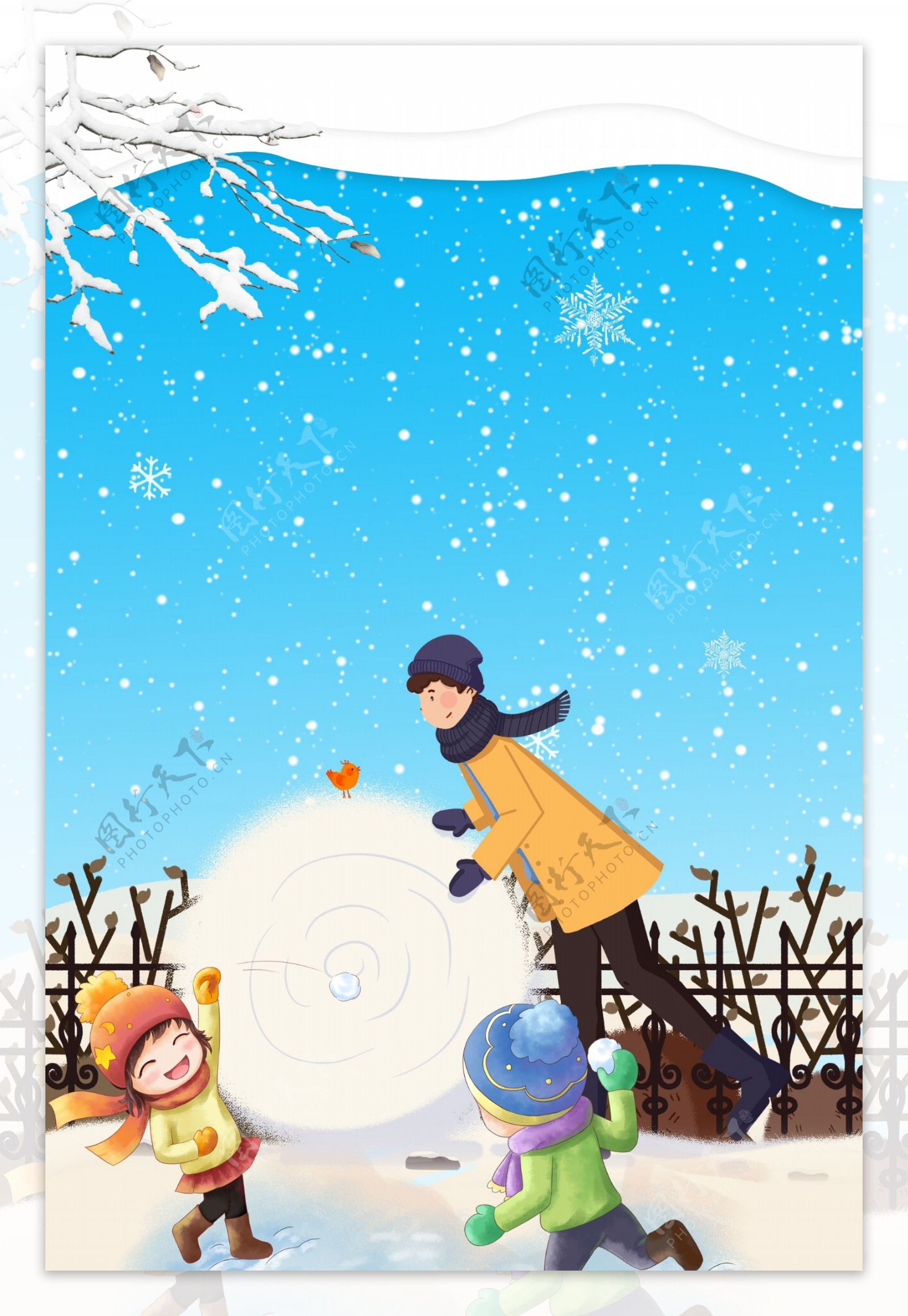 冬天一起滚雪球打雪仗海报下载