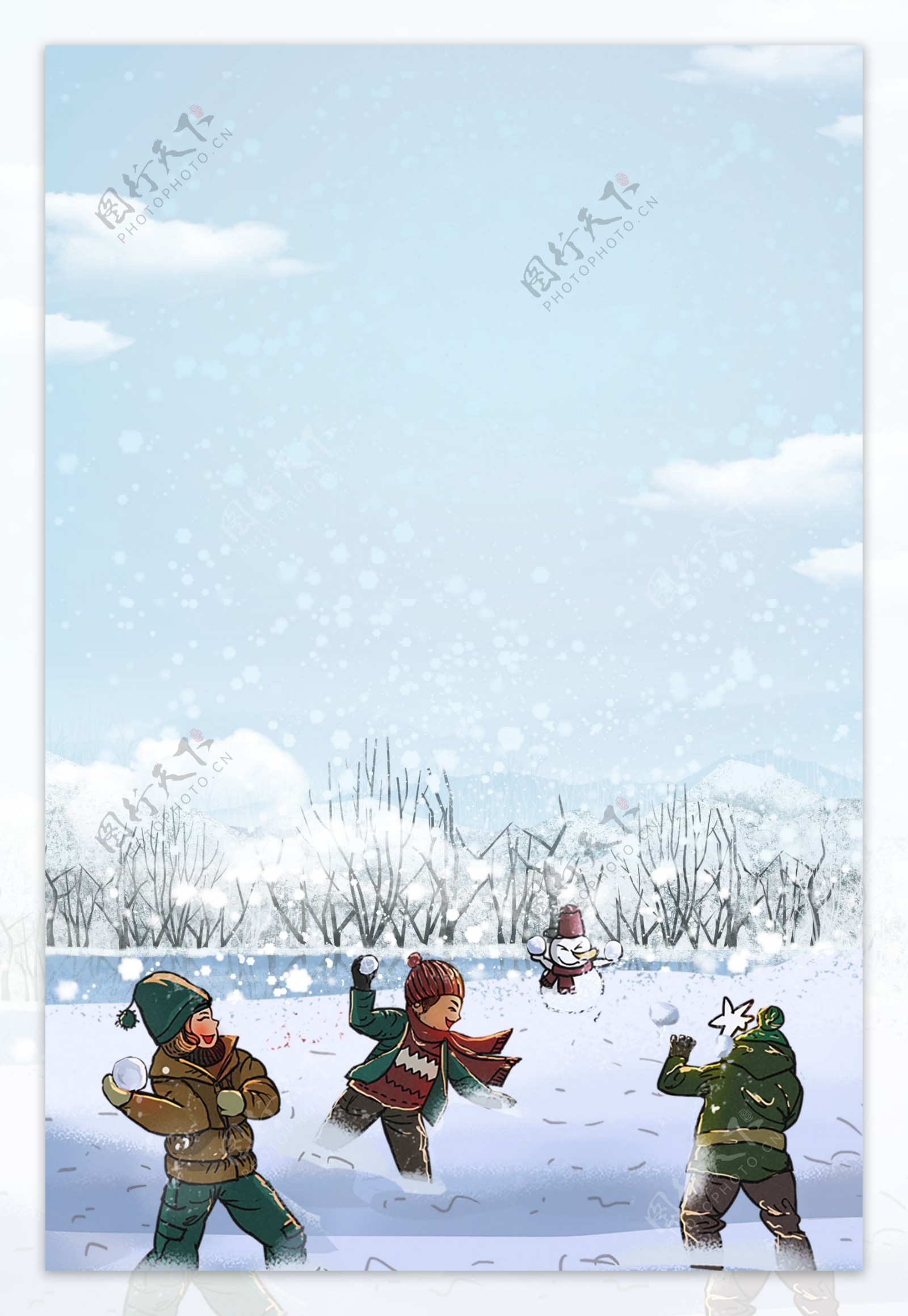 冬令营儿童打雪仗海报下载