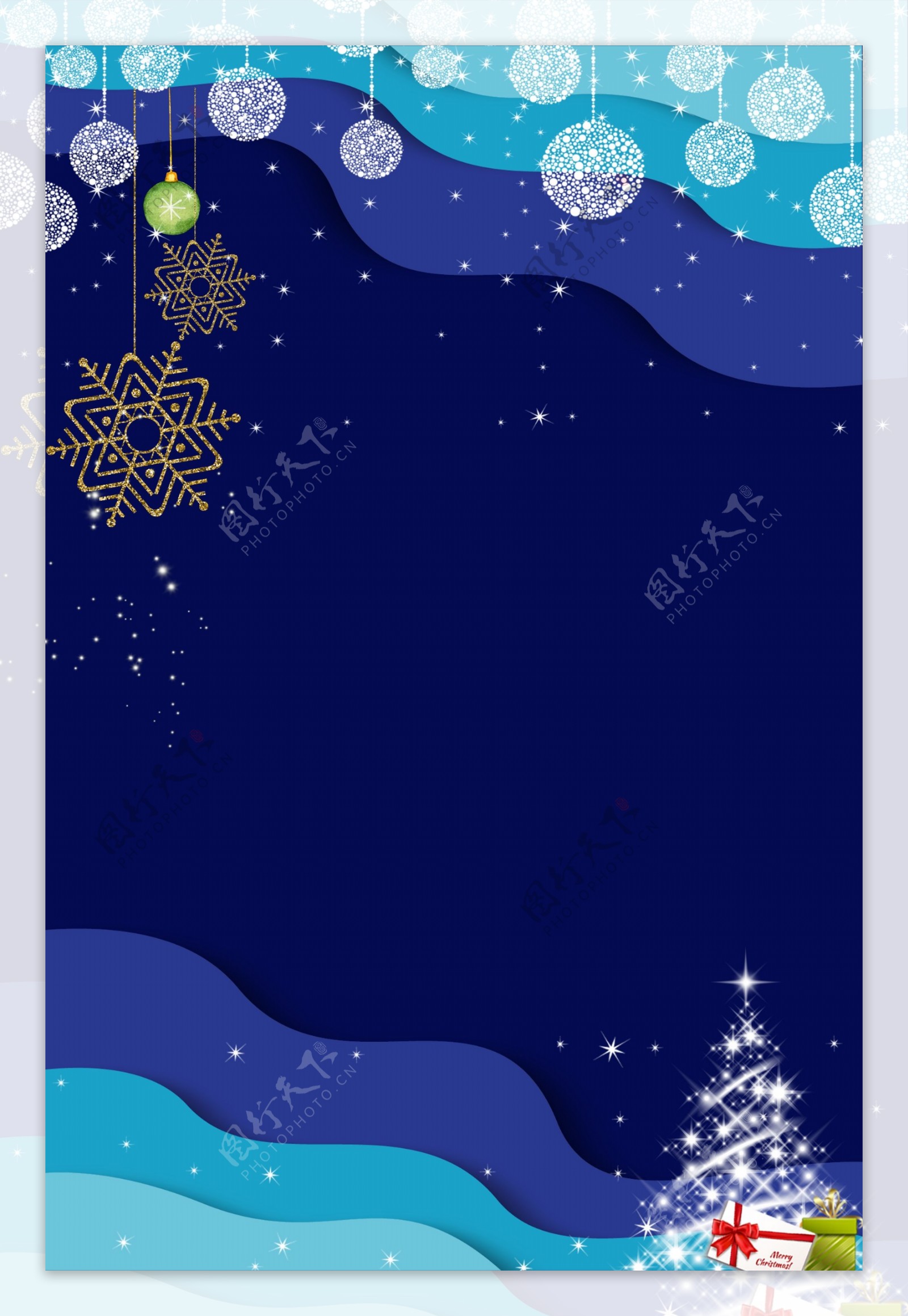 圣诞简约风蓝色折纸边框淘宝背景5背景