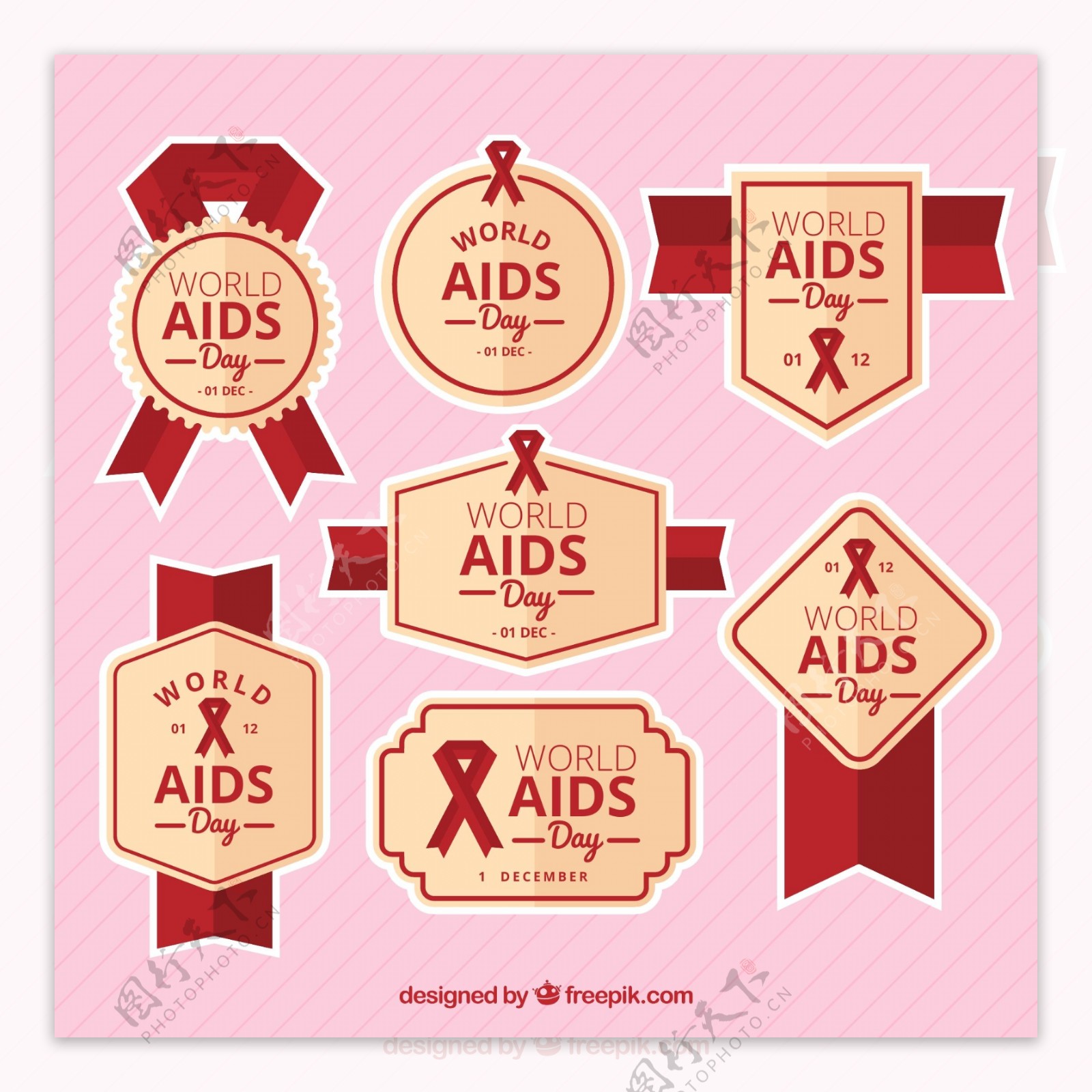 7款红色国际艾滋病日标签