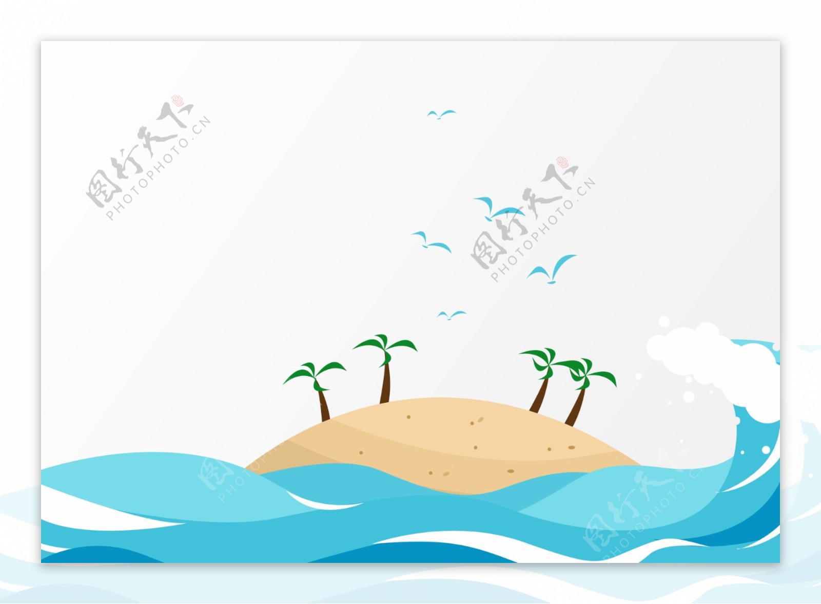 海洋小岛沙滩椰子树元素