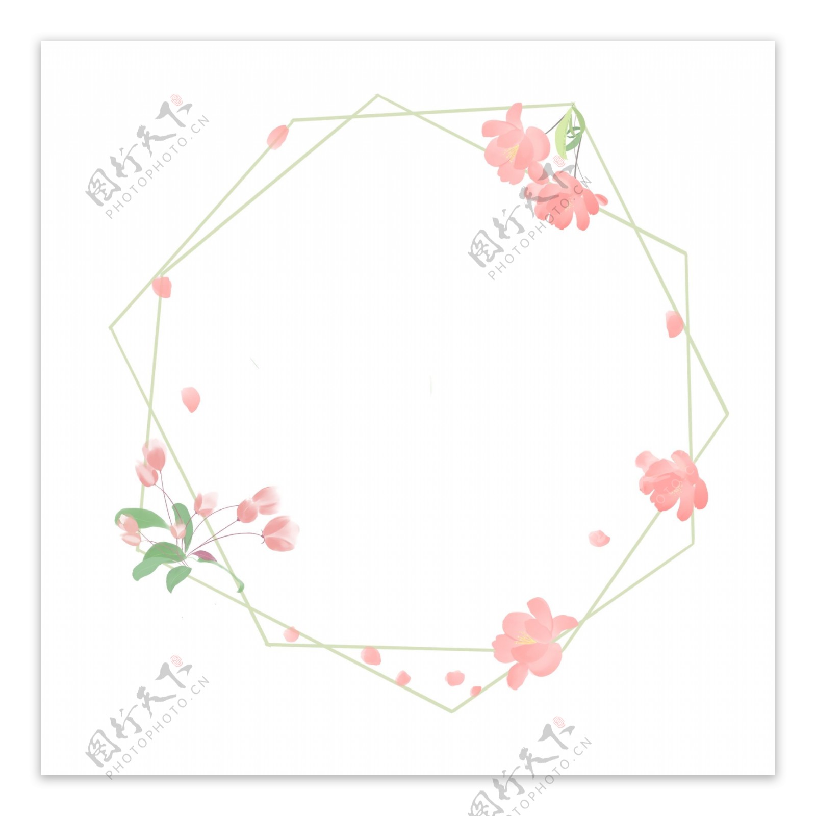小清新粉色海棠花草花环边框