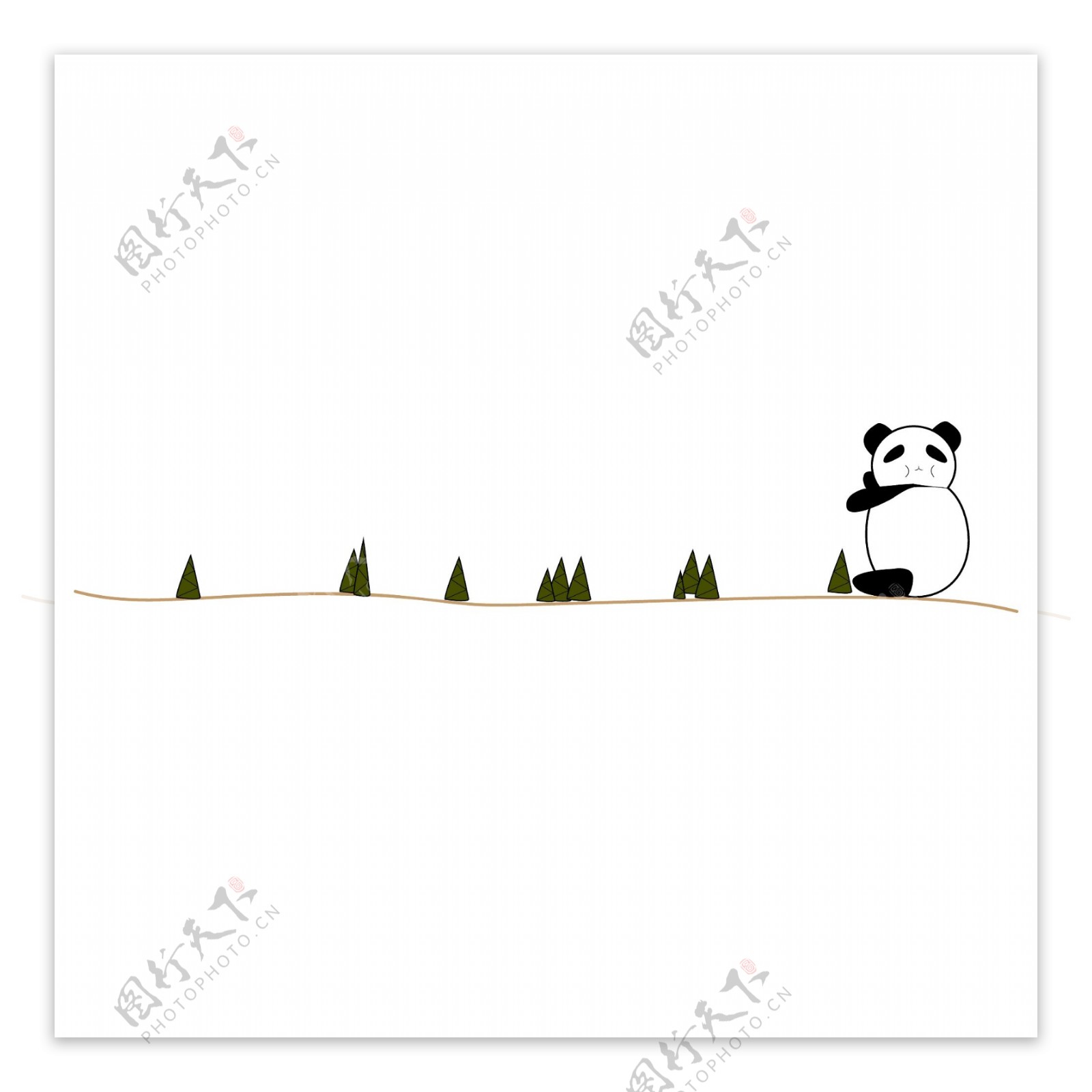 熊猫竹笋分割线插画