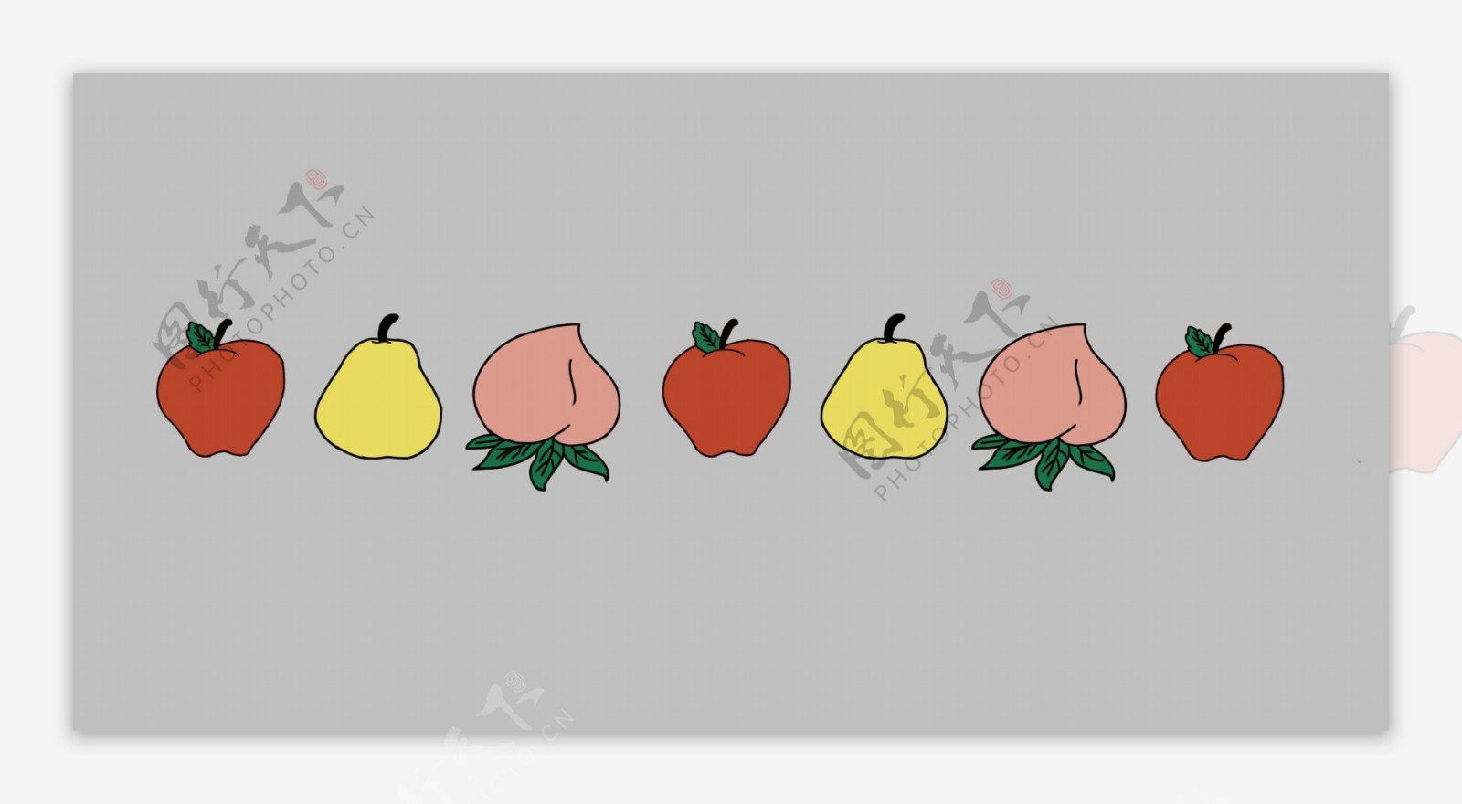 苹果梨桃子分割线插画